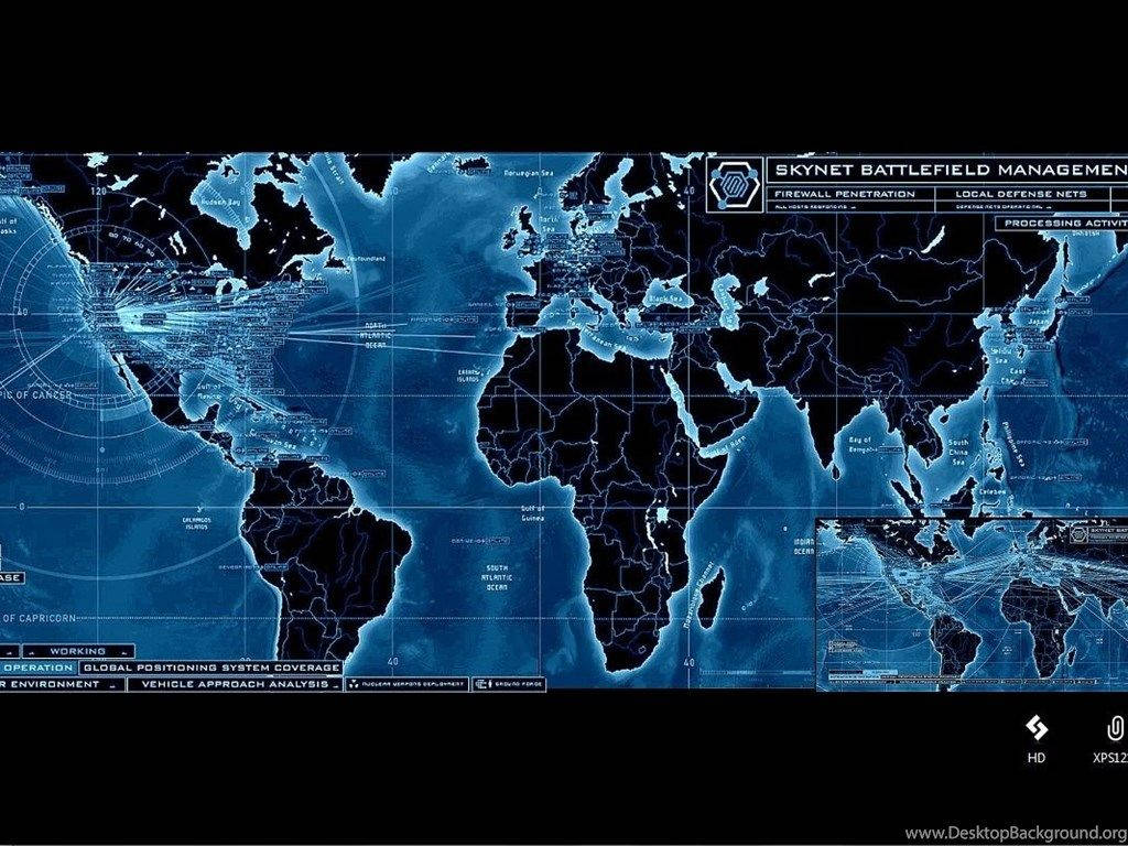 Detailed World Map In Blue And Black