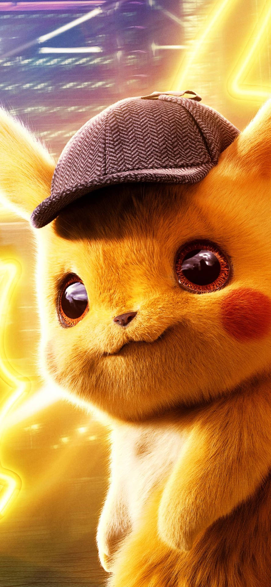Detective Pikachu With Yellow Neon Lights Background