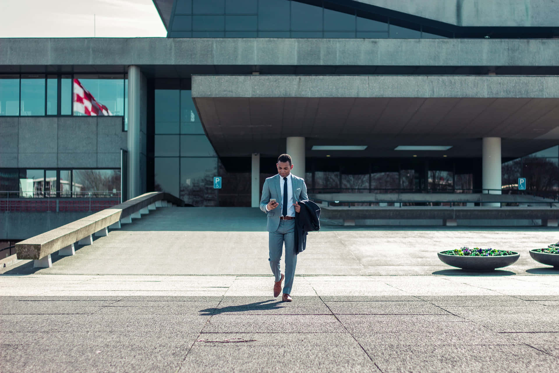 Determined Business Executive Climbing Ladder Of Success