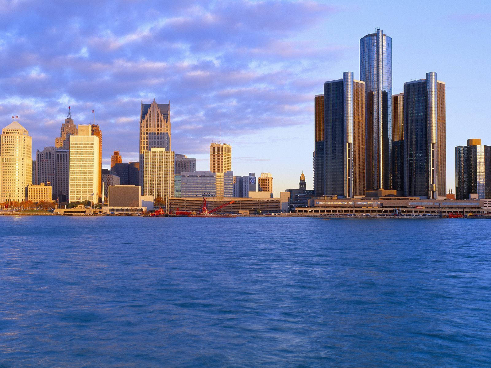 Detroit Renaissance Center Blue Lake Background