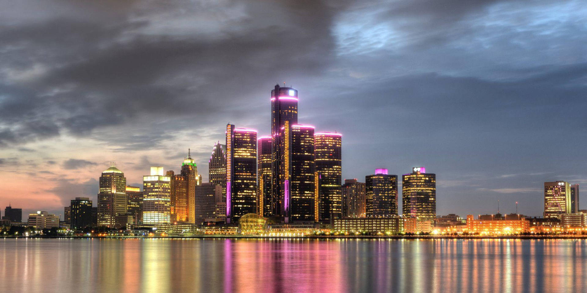 Detroit Renaissance Center Pink Lights Background