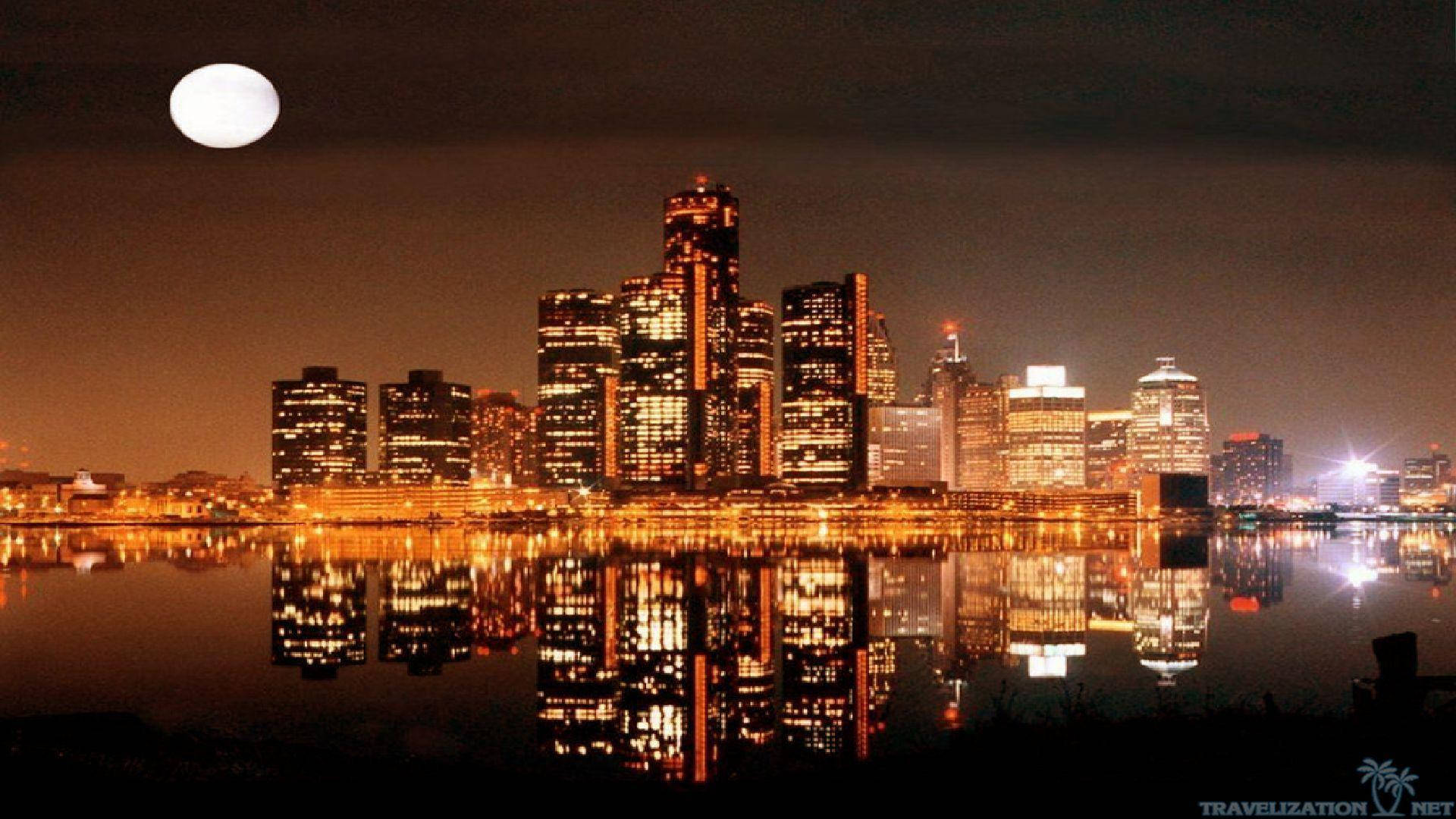 Detroit Renaissance Center Under Moonlight