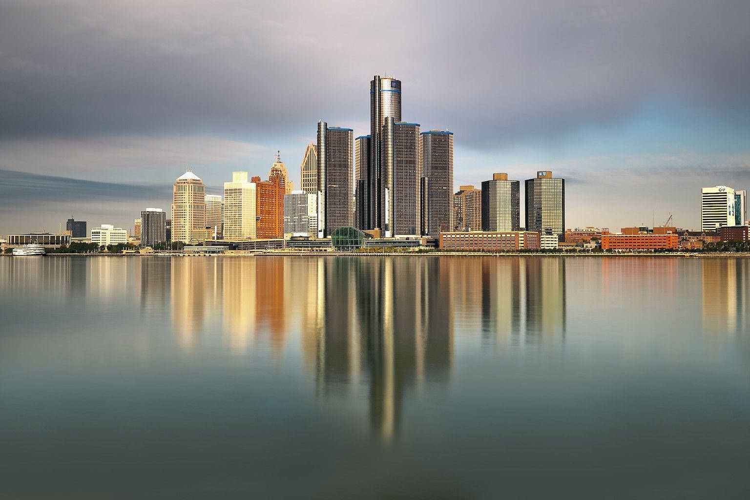 Detroit Shiny Buildings Reflected Background