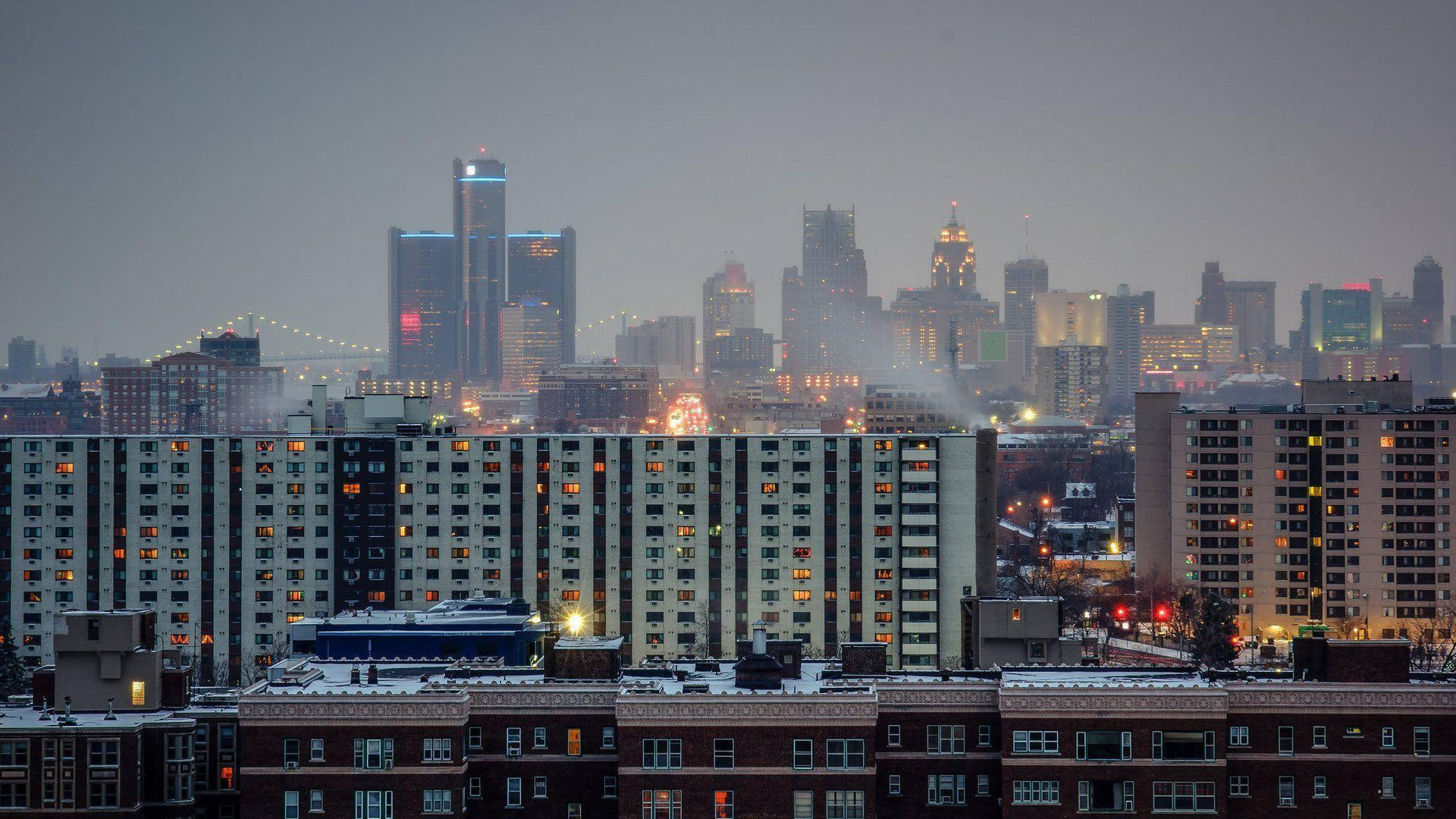 Detroit Skyline Foggy Background
