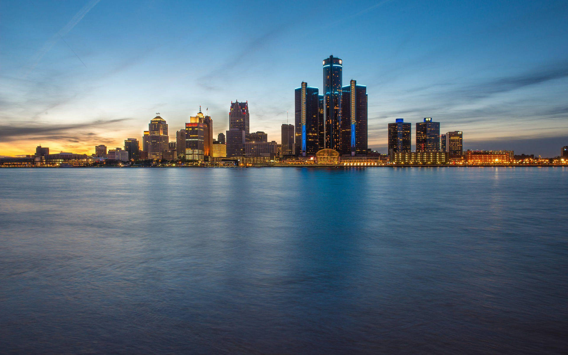 Detroit Skyline Sunset Background