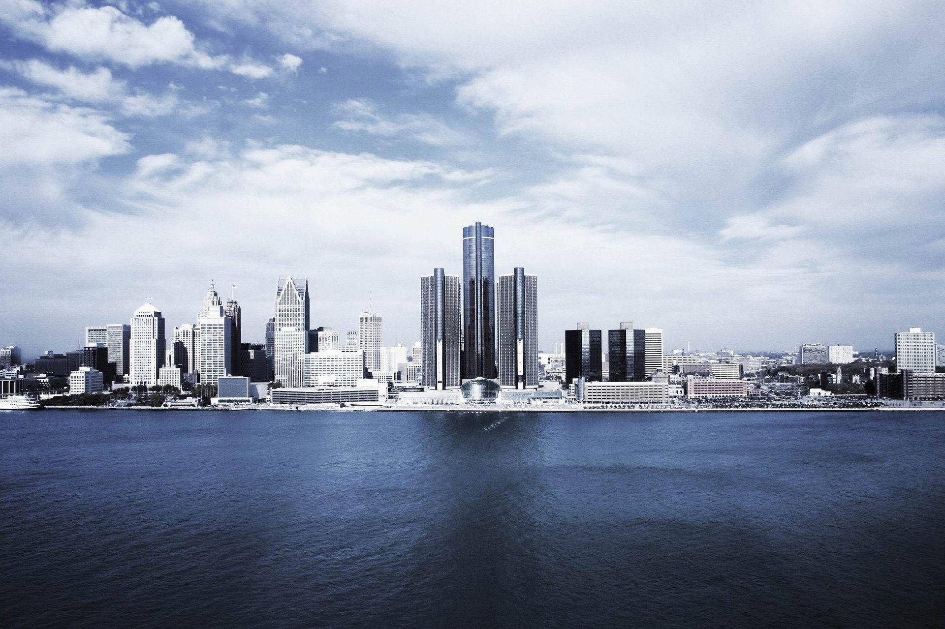 Detroit Skyline White Clouds Background