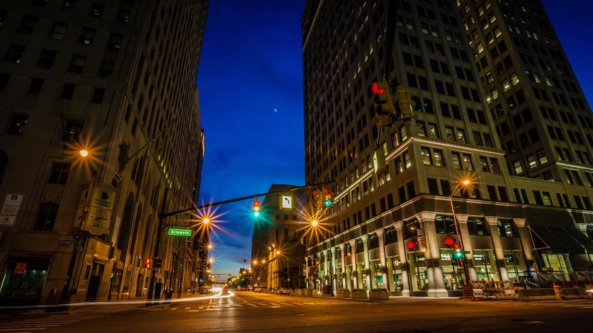 Detroit Streets At Night Background