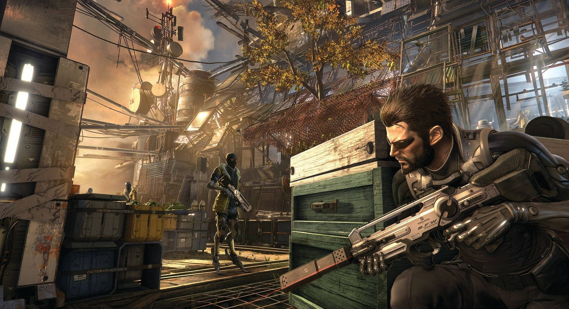 Deus Ex Adam Hiding From Cyborg Background