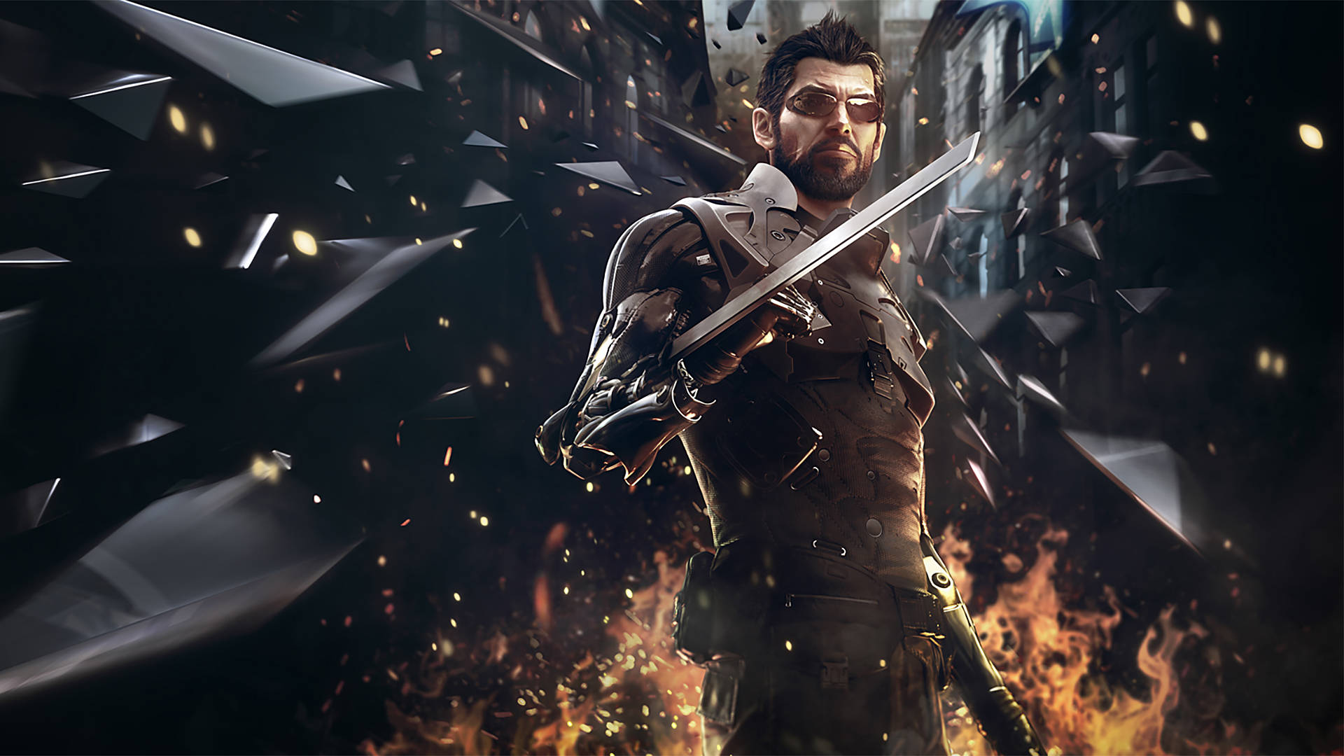 Deus Ex Adam Jensen With Sword Background