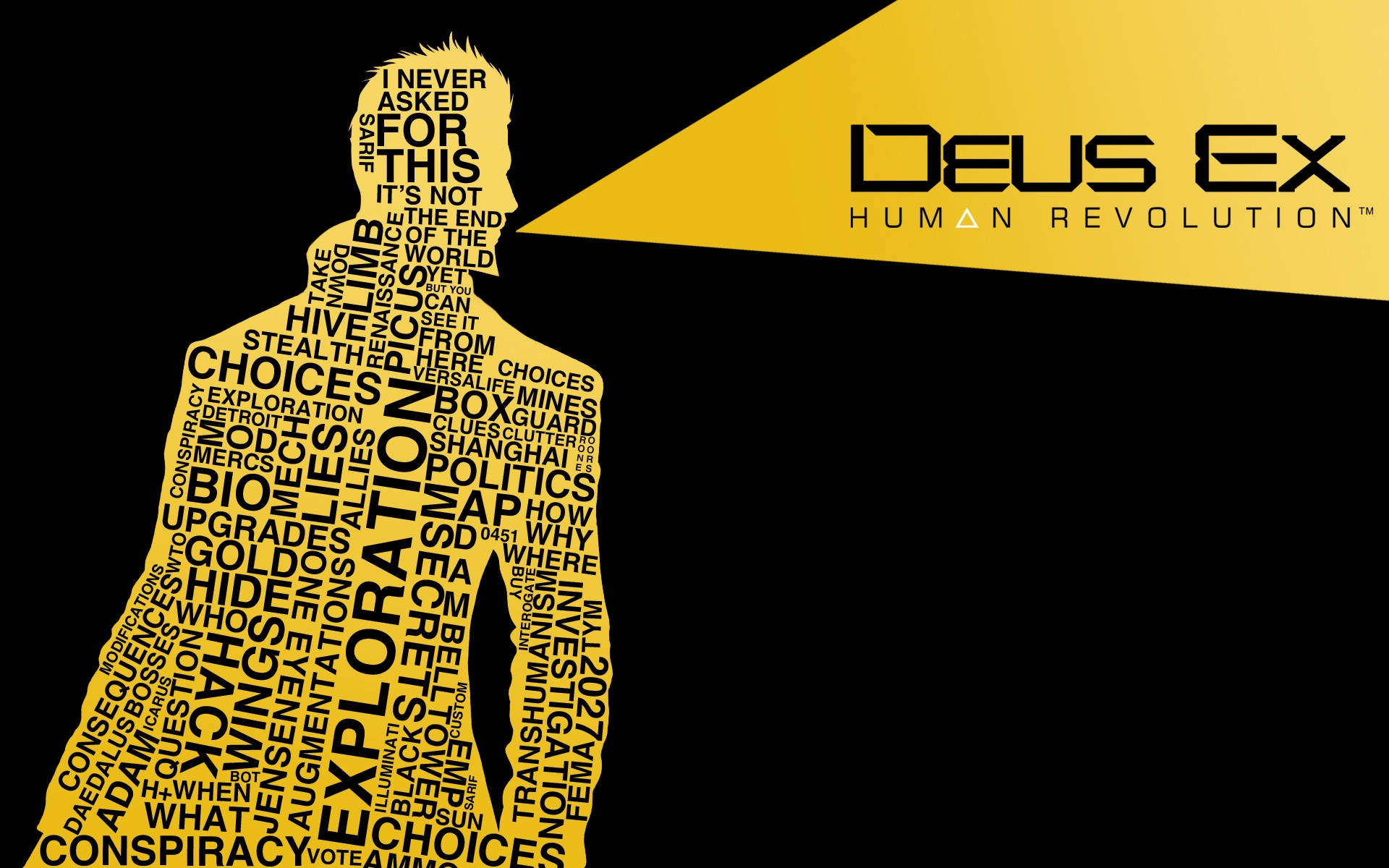 Deus Ex Adam's Silhoutte With Words Background