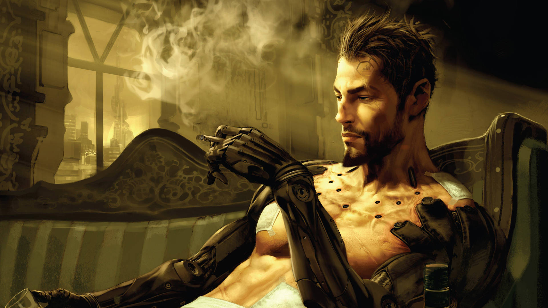 Deus Ex Adam With Cyborg Arms Background