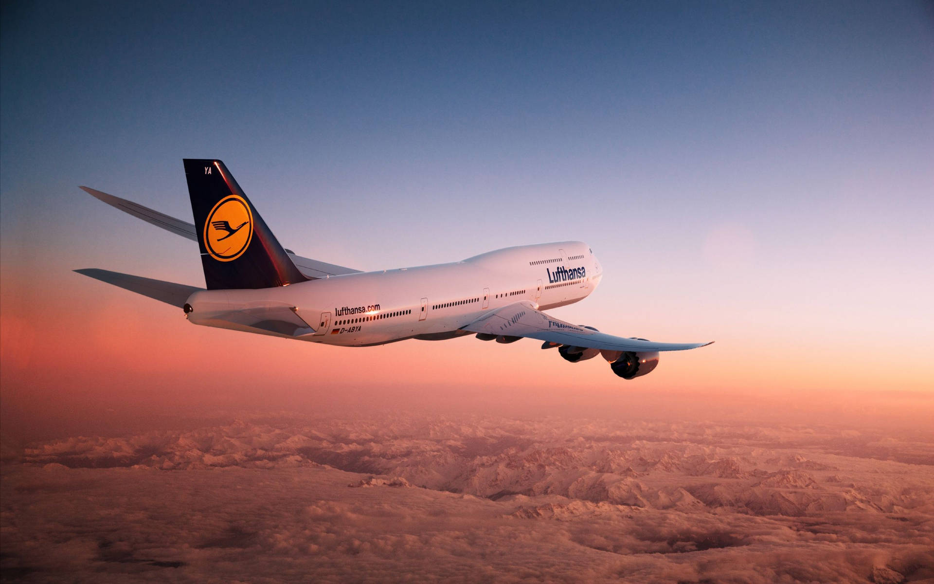 Deutsche Lufthansa Airplane Above A Rose Gold Heaven Background