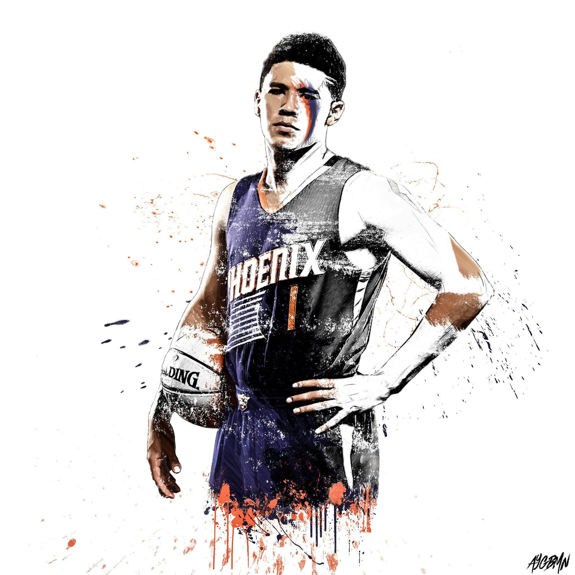 Devin Booker Partially Colored Illustration Background