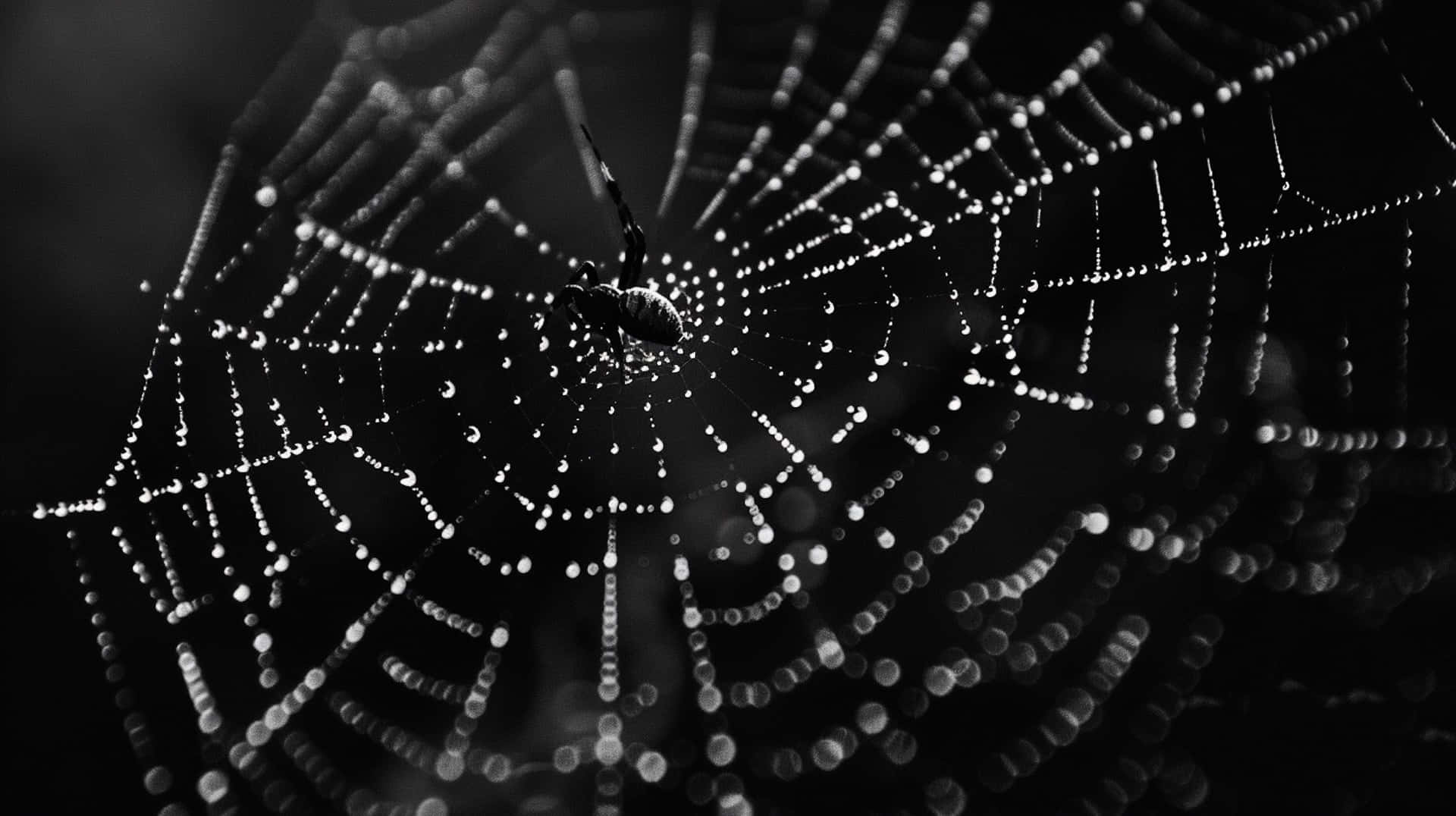 Dewy Spider Web Monochrome Background