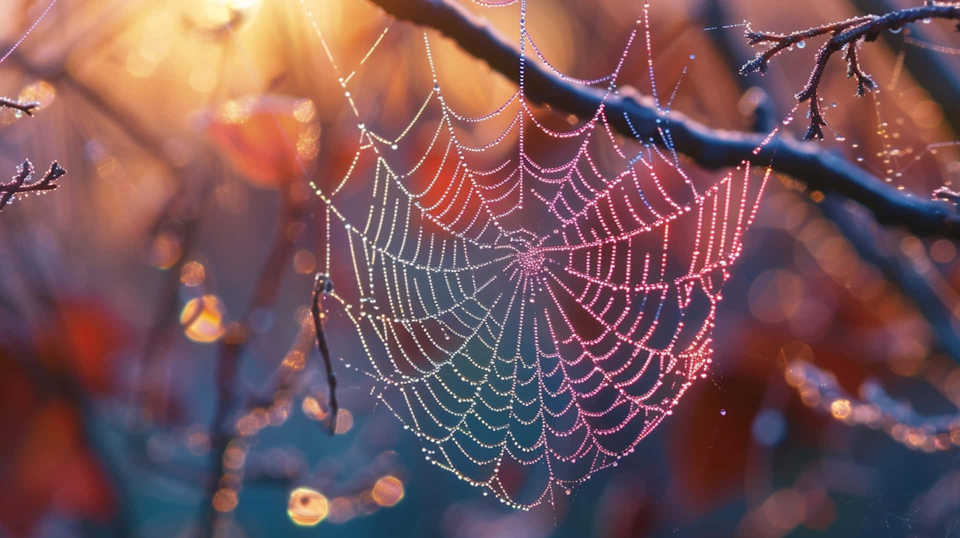 Dewy Spider Web Morning Light Background