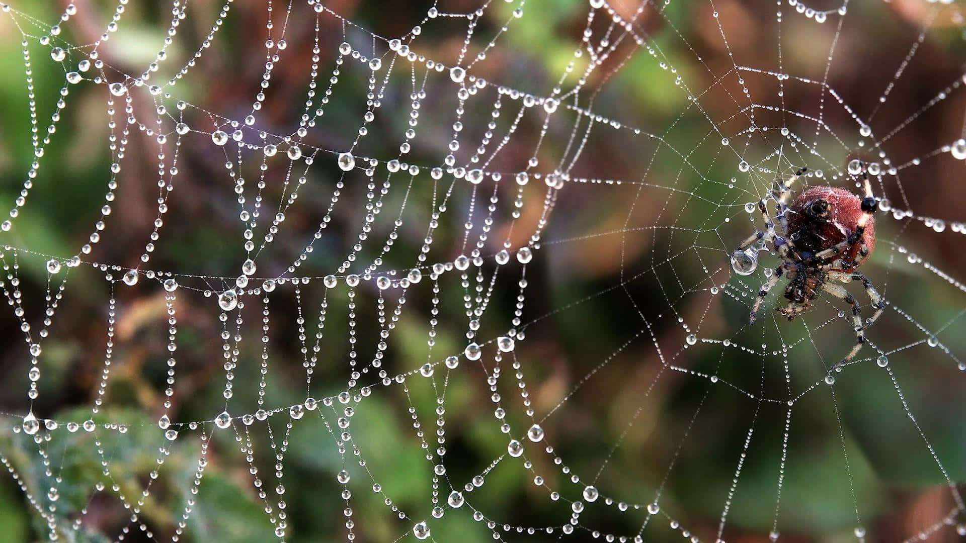 Dewy Spider Webwith Spider Background