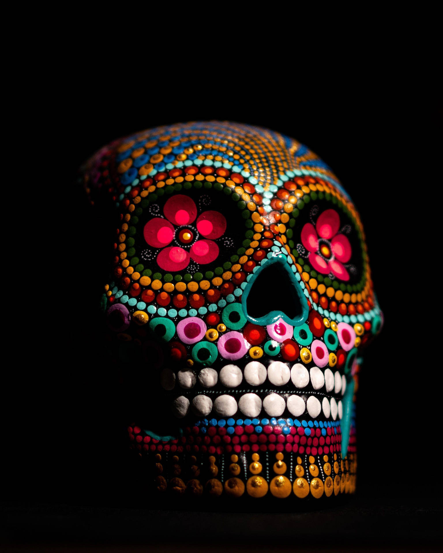 Dia De Los Muertos Colorful Skull Background