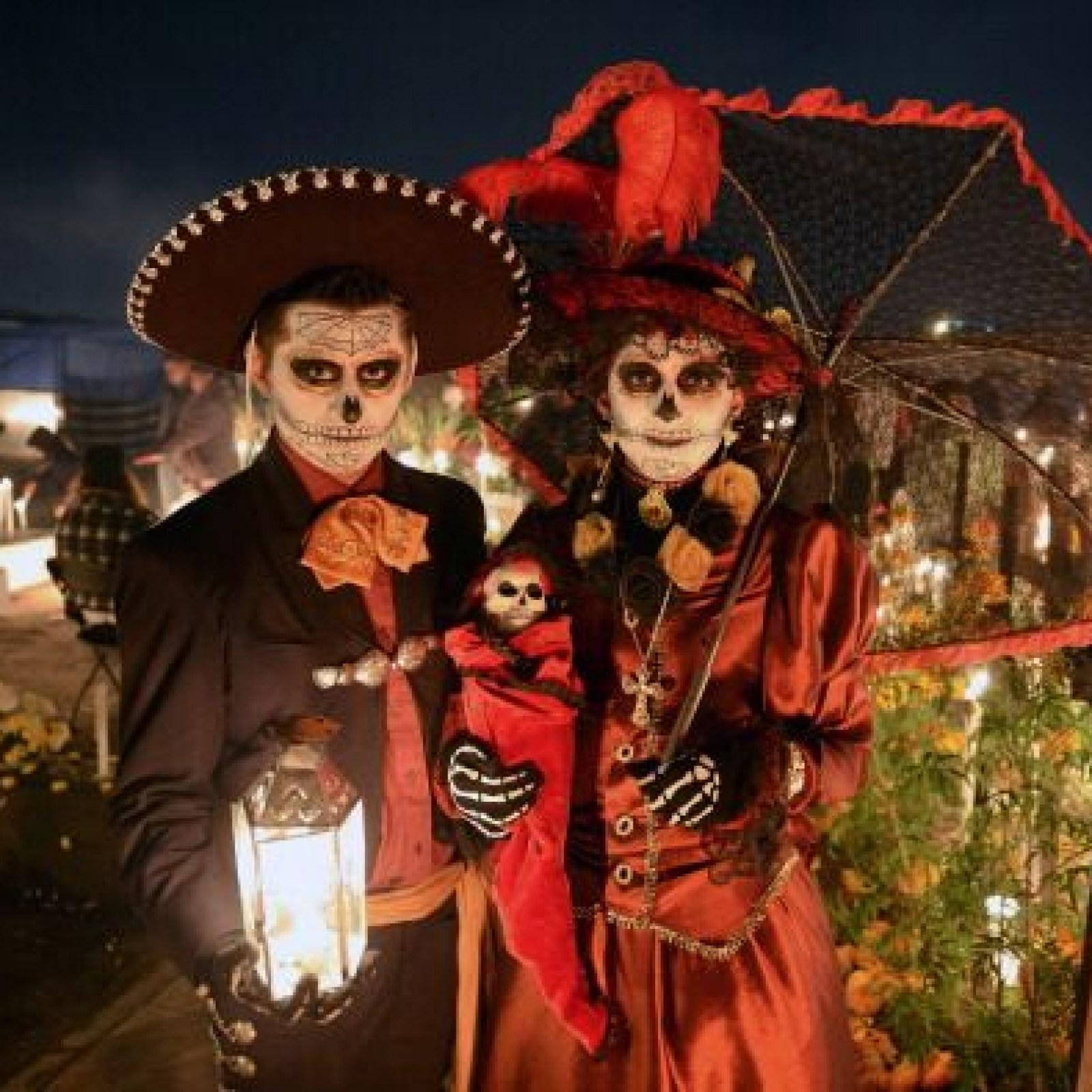 Dia De Los Muertos Couple Cosplay Skeleton Baby