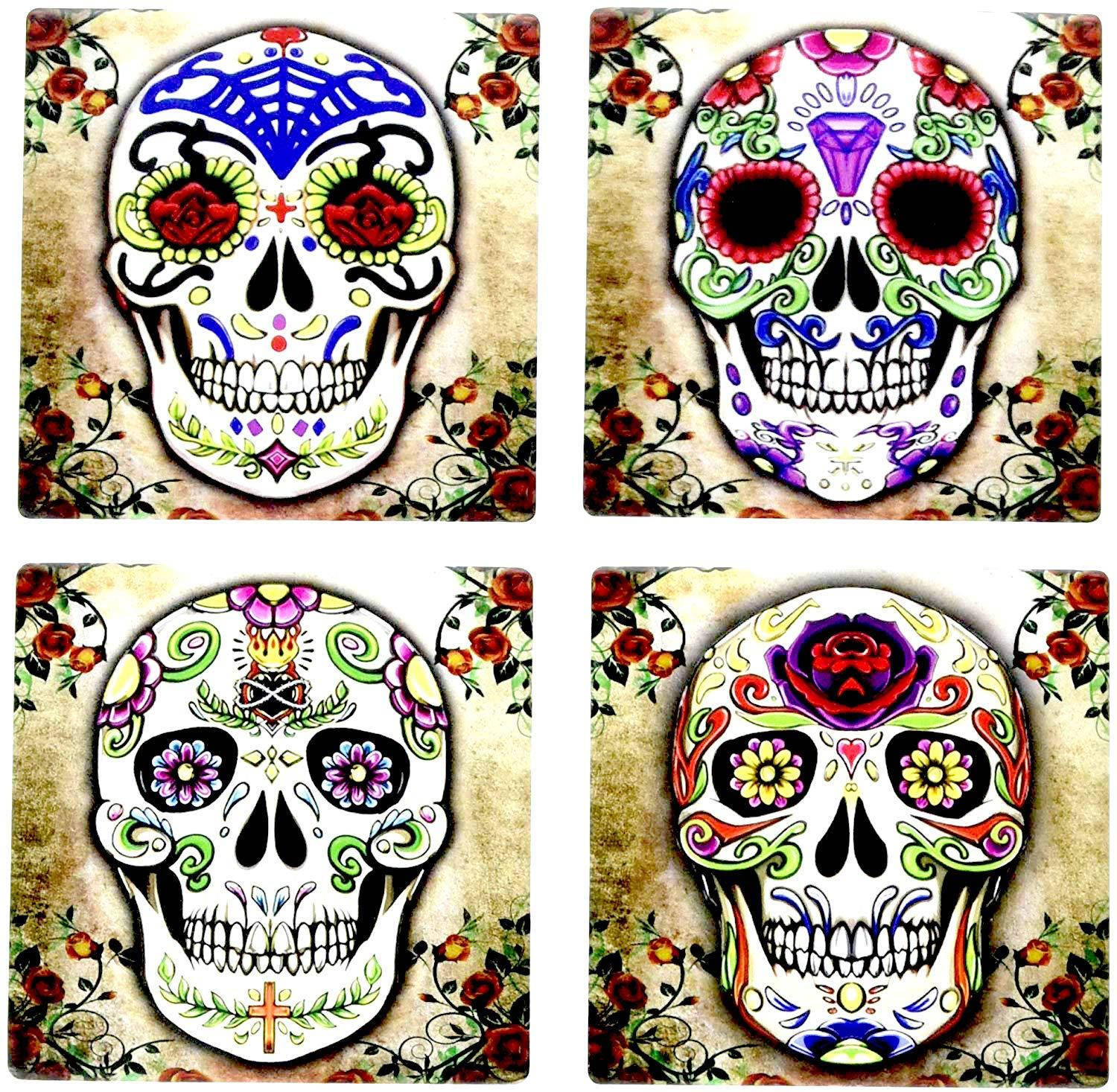 Dia De Los Muertos Four Designed Skulls Background