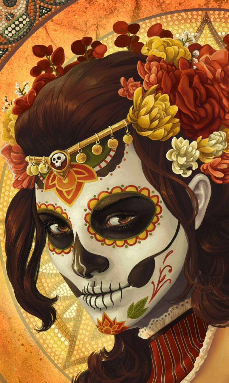 Dia De Los Muertos Lady Facepaint Phone Wallpaper Background