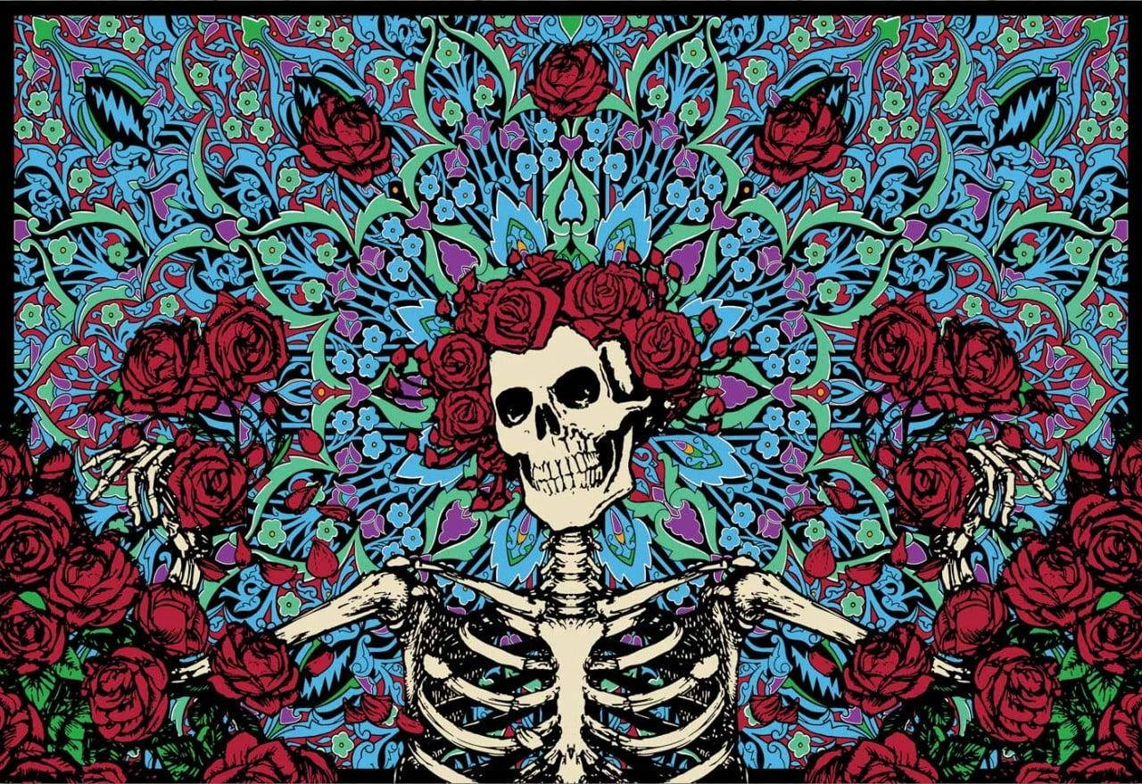 Dia De Los Muertos Skeleton Roses Background