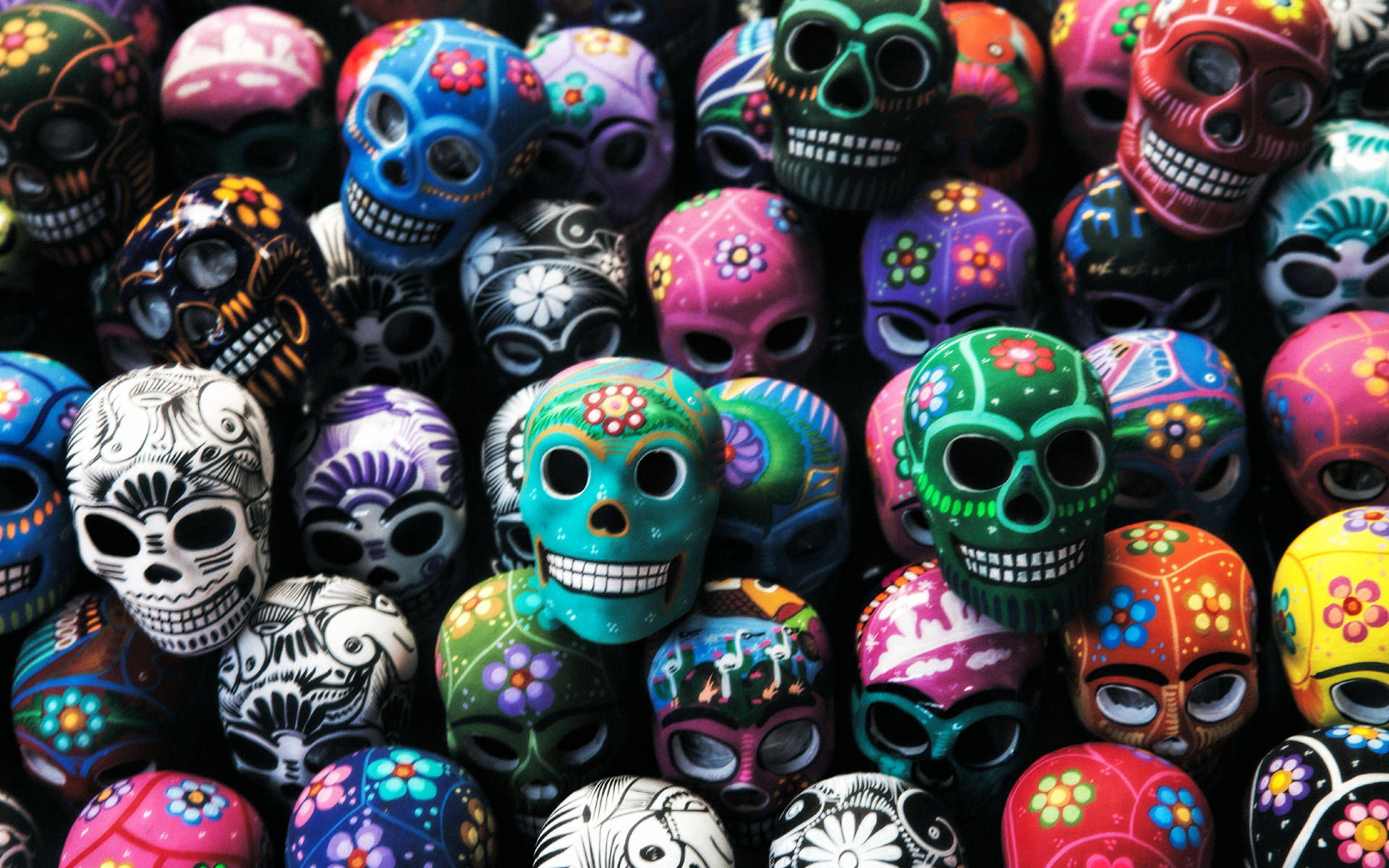 Dia De Los Muertos Smiling Skulls Close-up Background