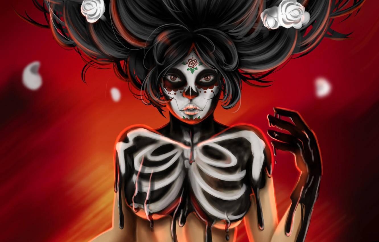 Dia De Los Muertos Woman Ribs Paint Background