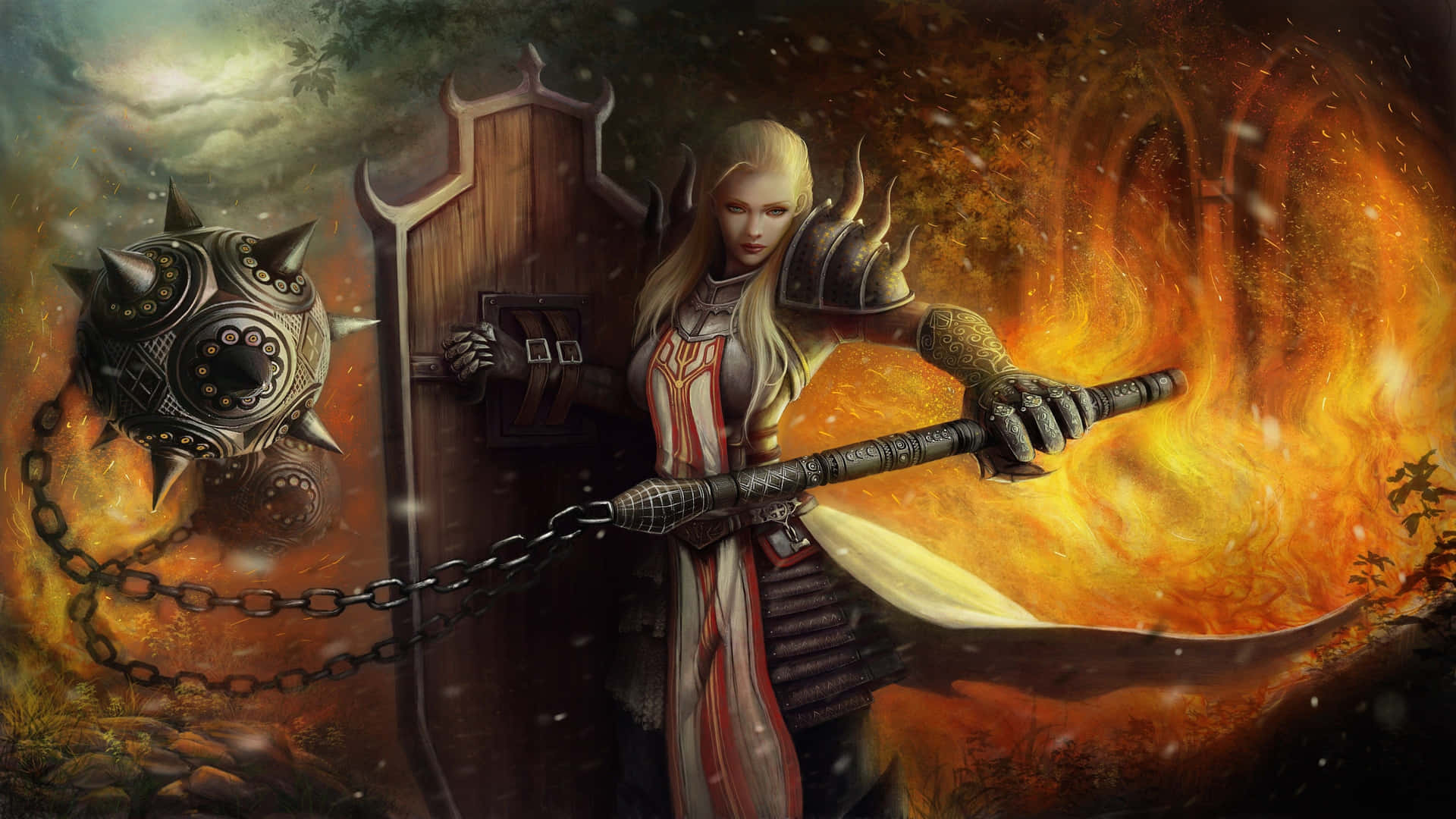 Diablo 4k Female Crusader With A Flail Background