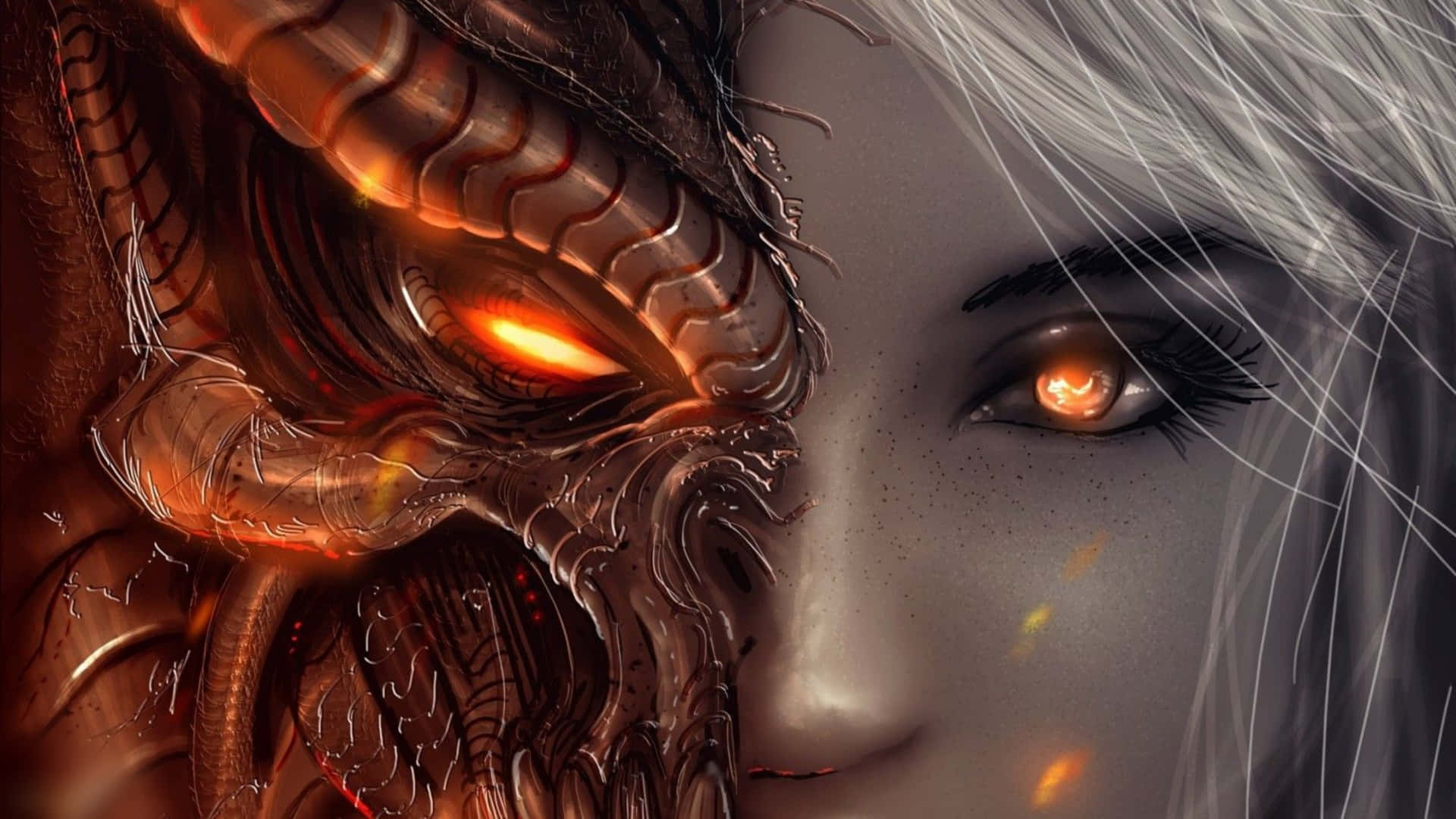 Diablo 4k Half Dragon And Woman Closeup Background