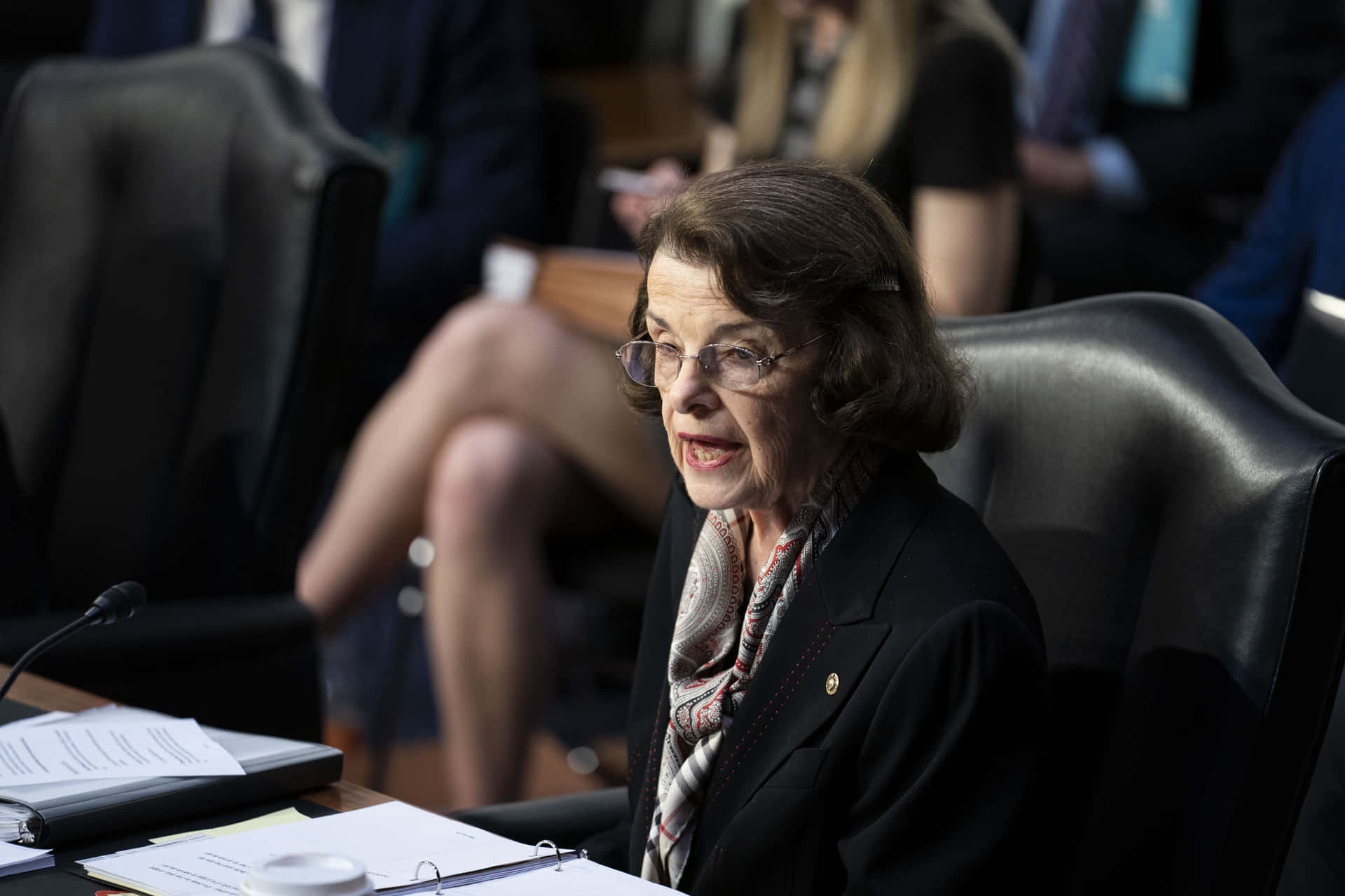 Dianne Feinstein Talking To Microphone Background