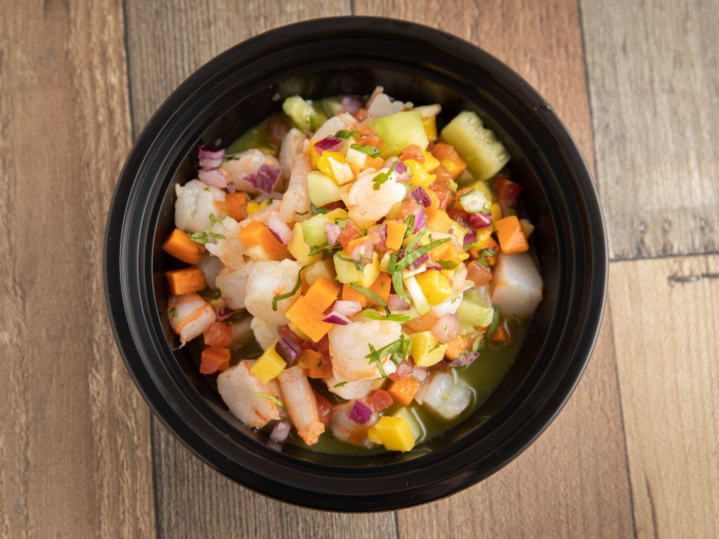 Diced And Mixed Ceviche Meat And Veggies Background