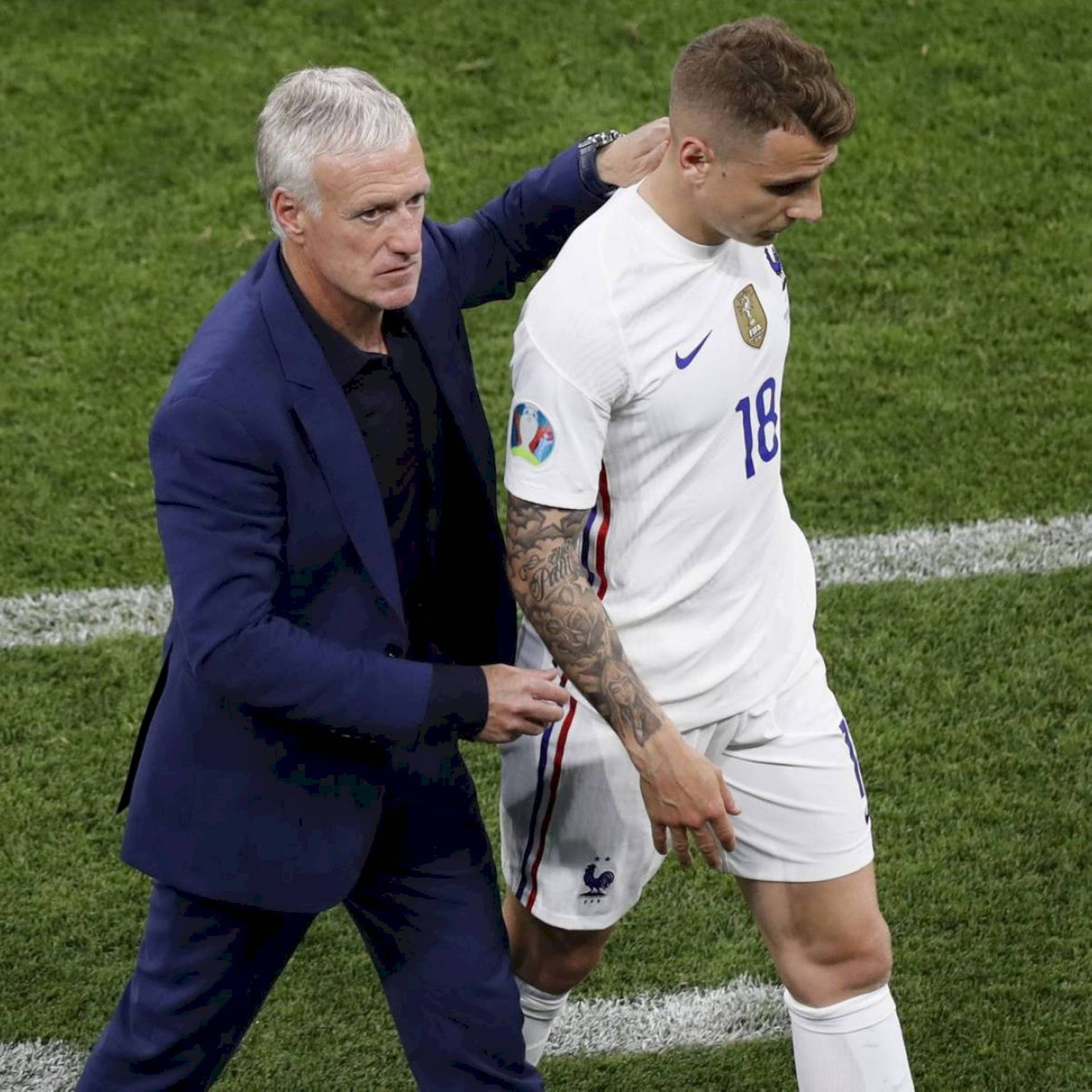 Didier Deschamps Walking With Lucas Digne Background