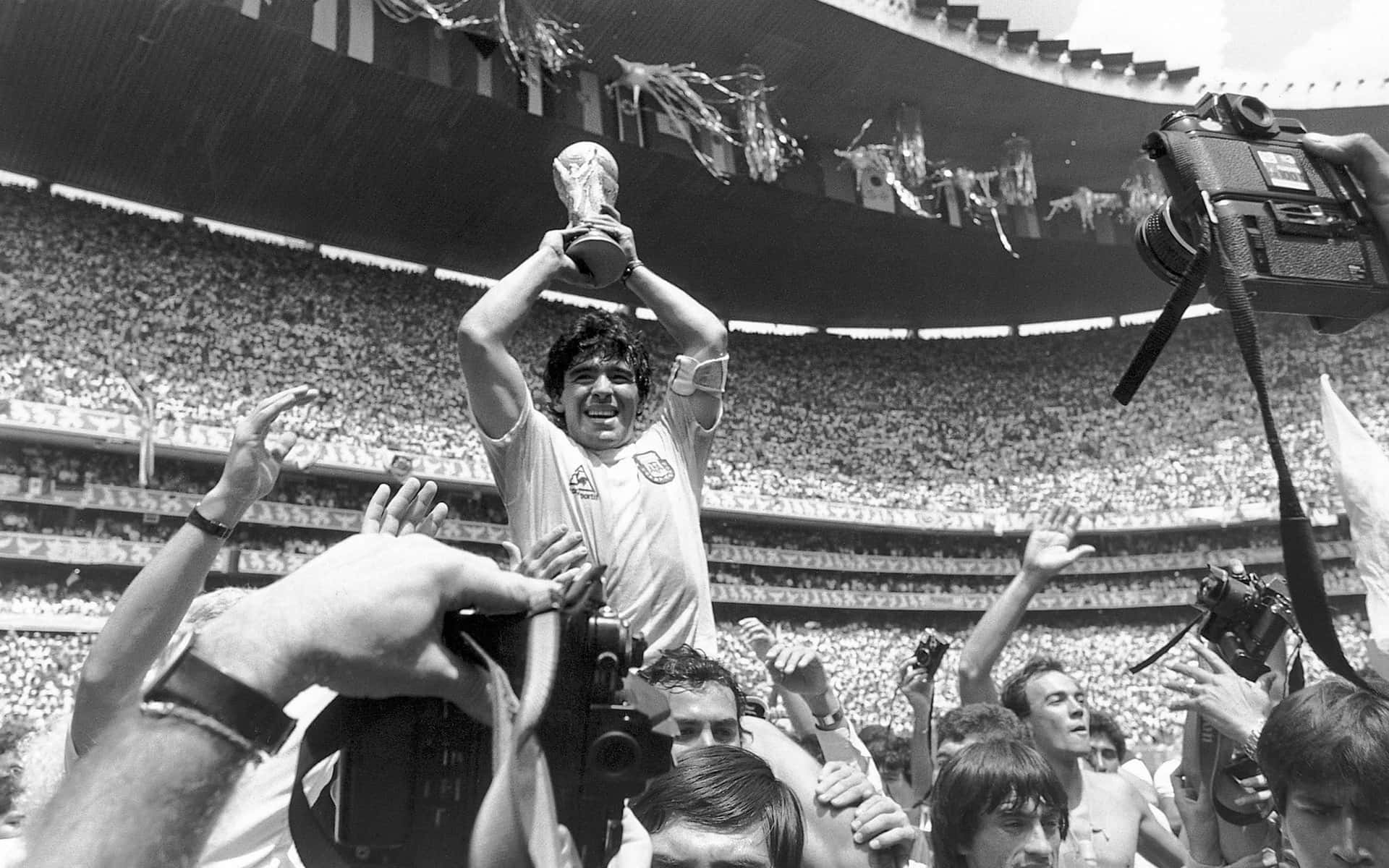 Diego Maradona Football Champion Black And White Photography Background