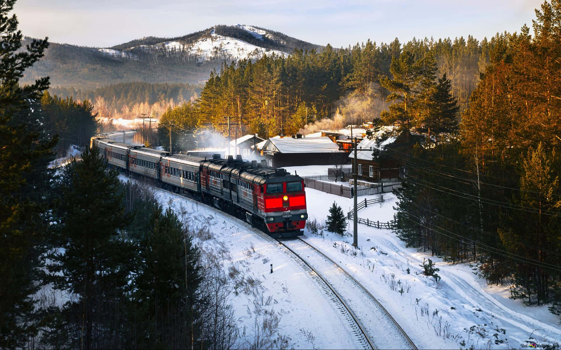 Diesel Locomotive Hauling Passengers Departure Background