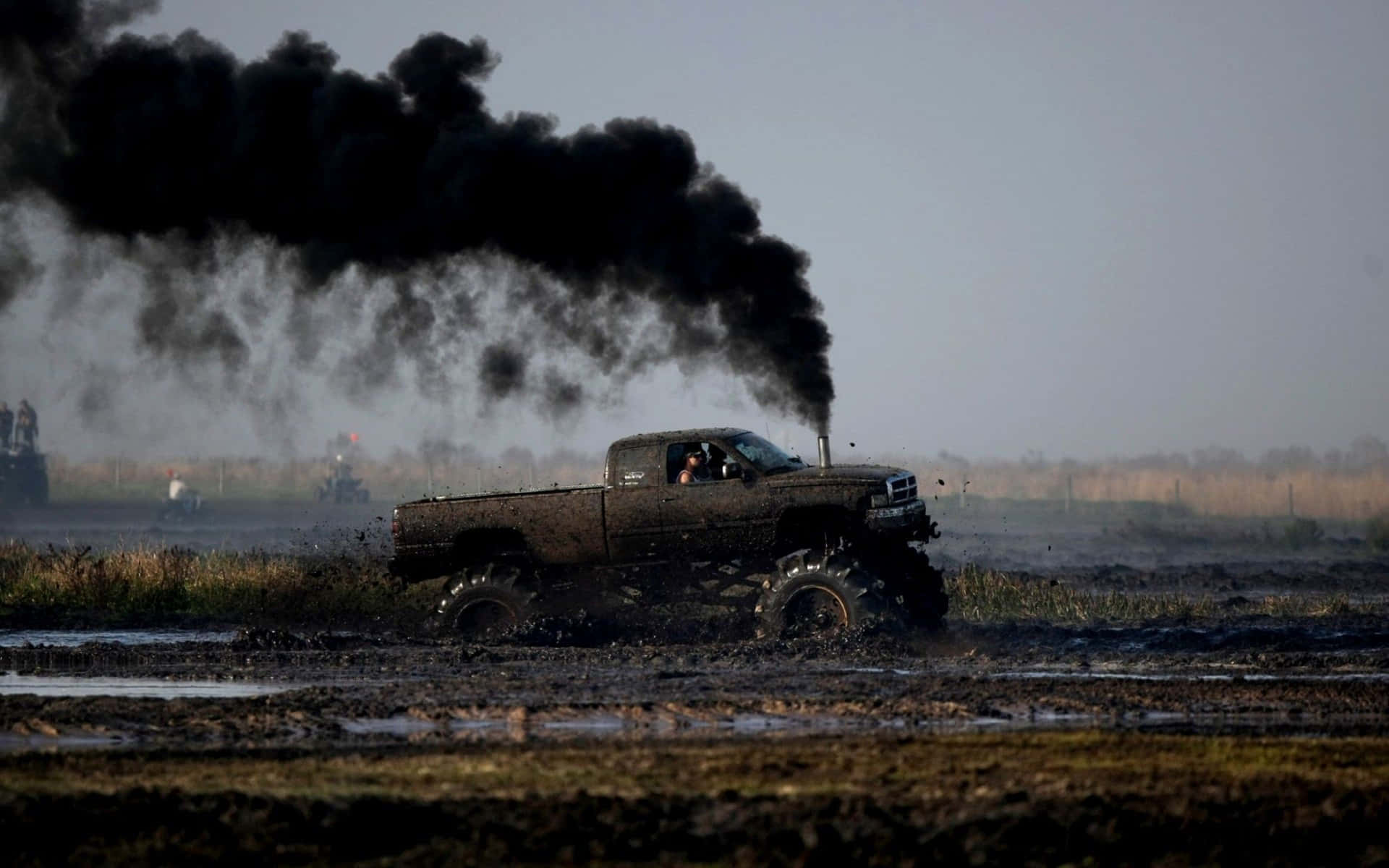 Diesel Truck Black Coal Smoke Mud Road Background