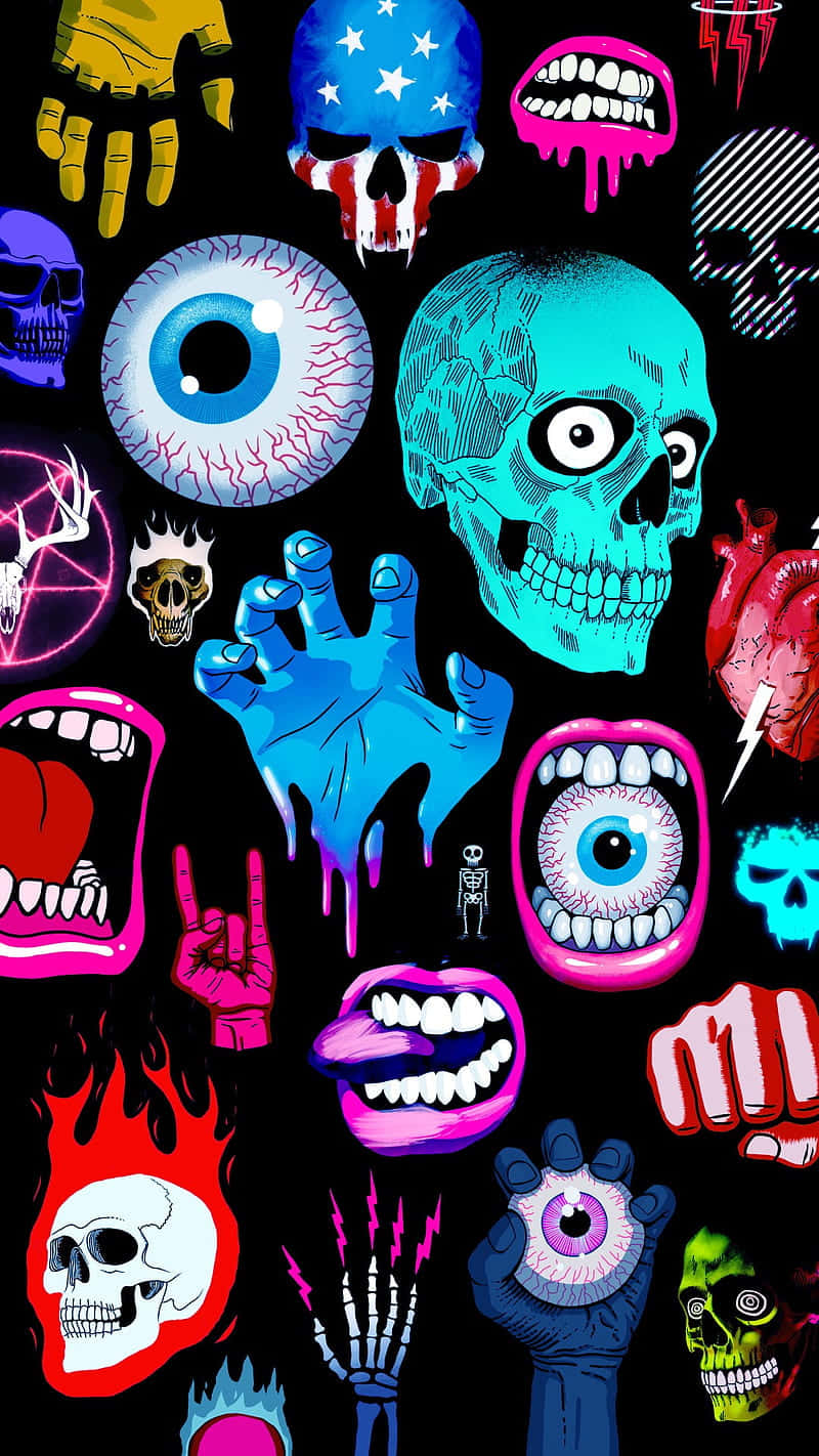 Different Colored Head Skulls Background