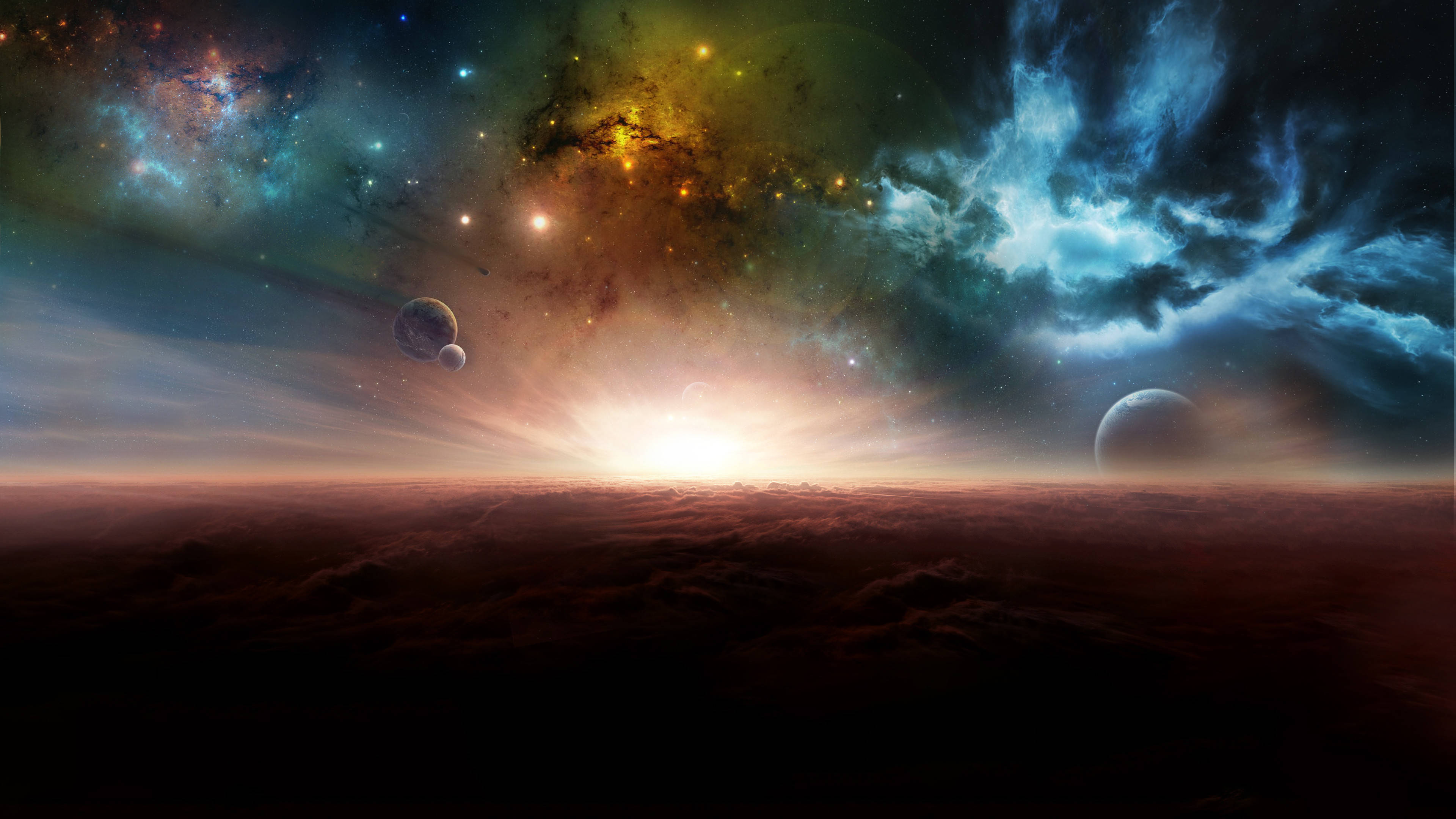 Different Planets In A Colorful Galaxy Background