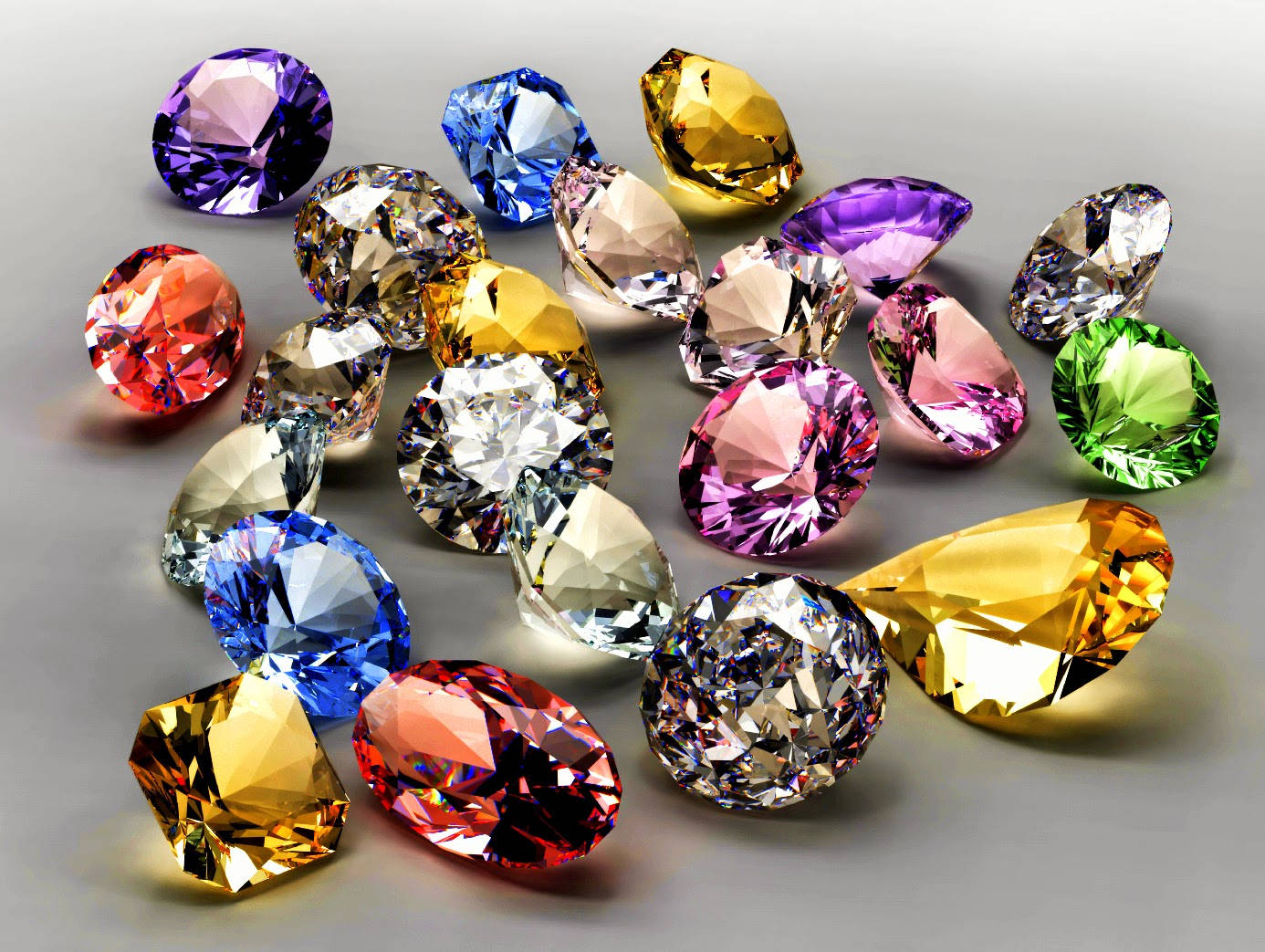 Different Precious Gemstones Gray Surface Background