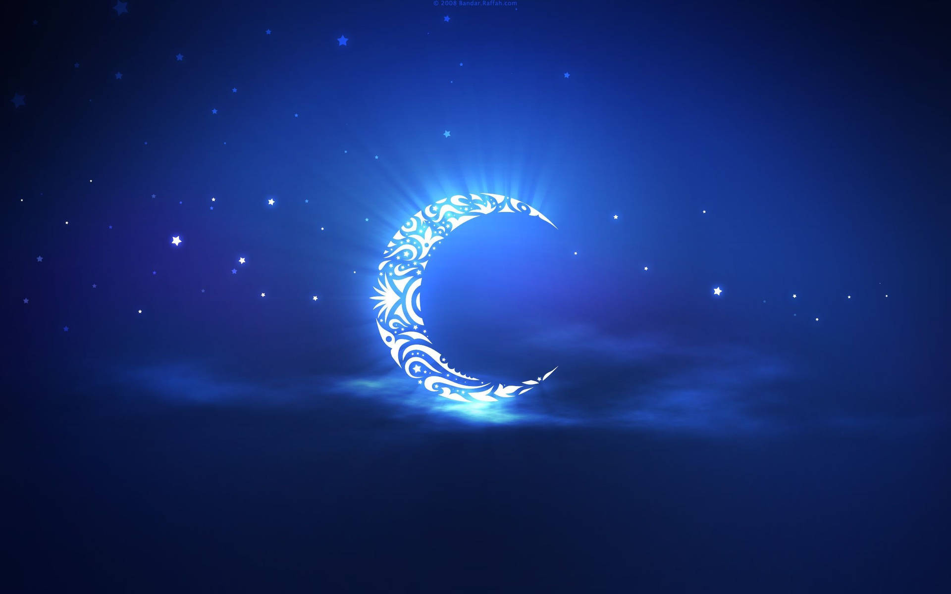 Digital Art Blue Crescent Moon Background