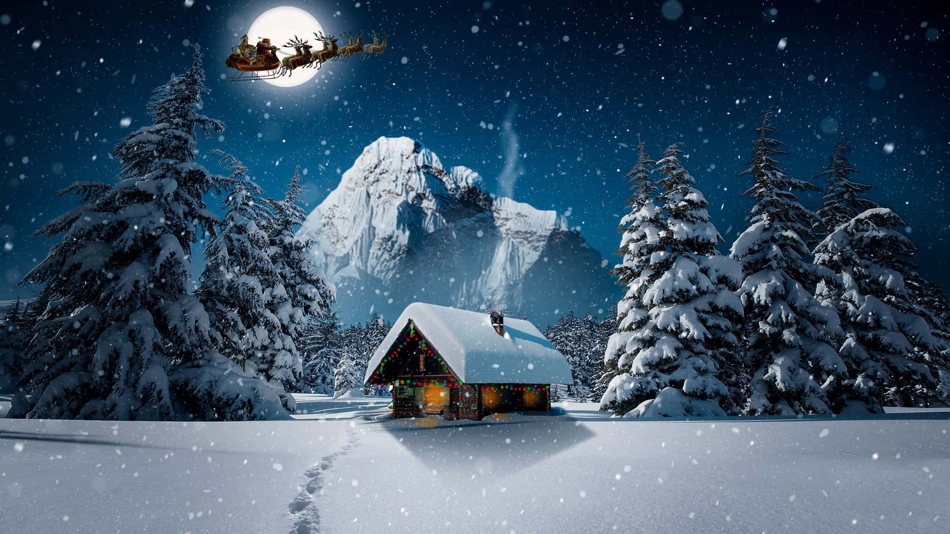Digital Art Cool Christmas Cabin And Santa Claus Background