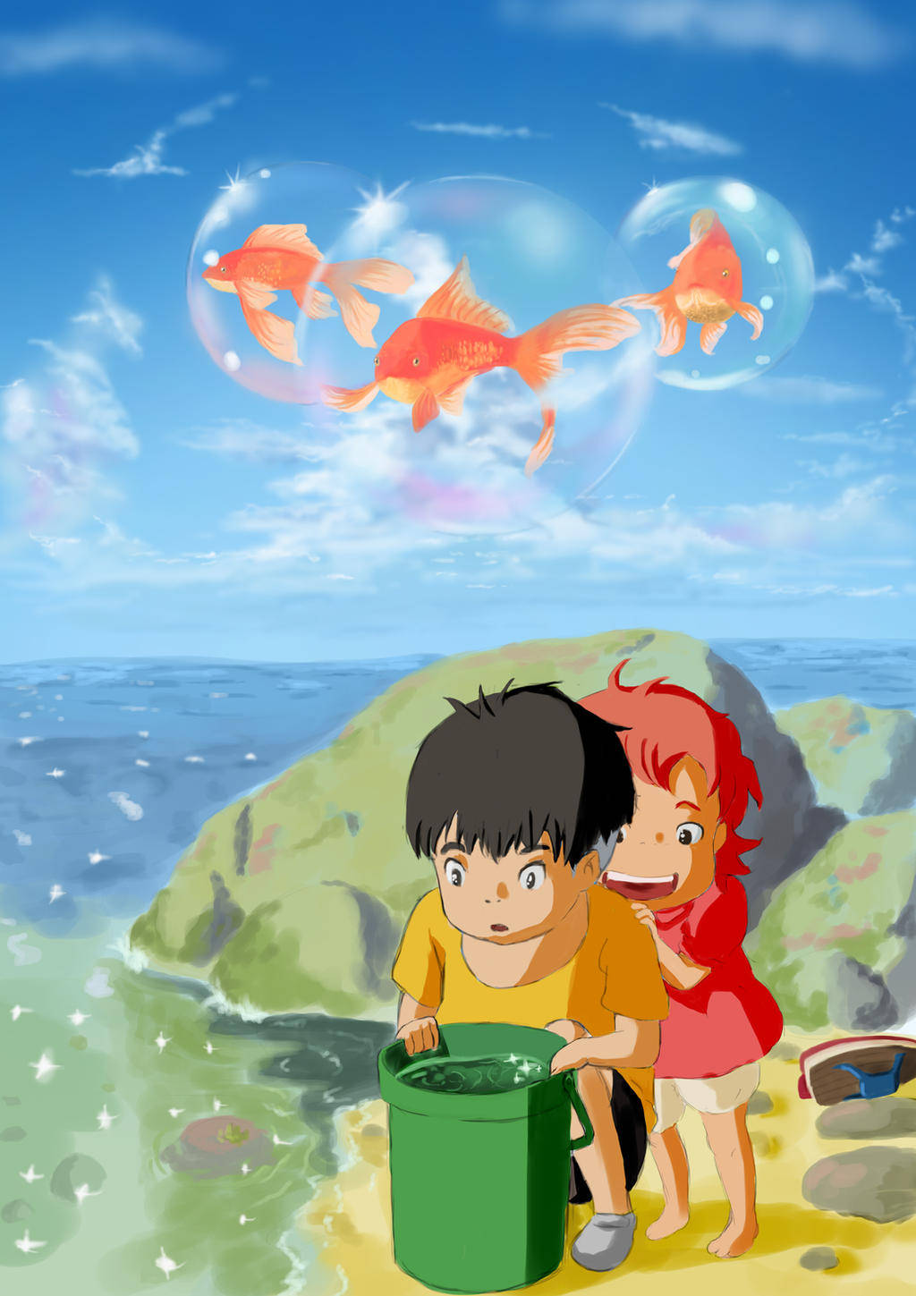 Digital Art Goldfish Ponyo Background