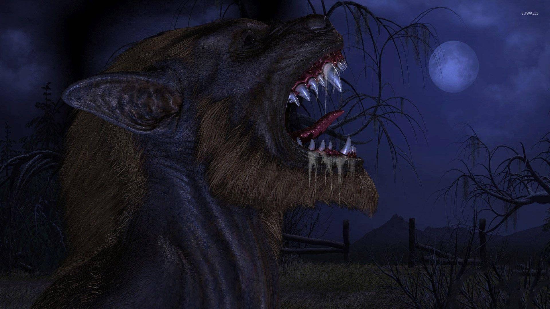 Digital Art Growling Werewolf Background