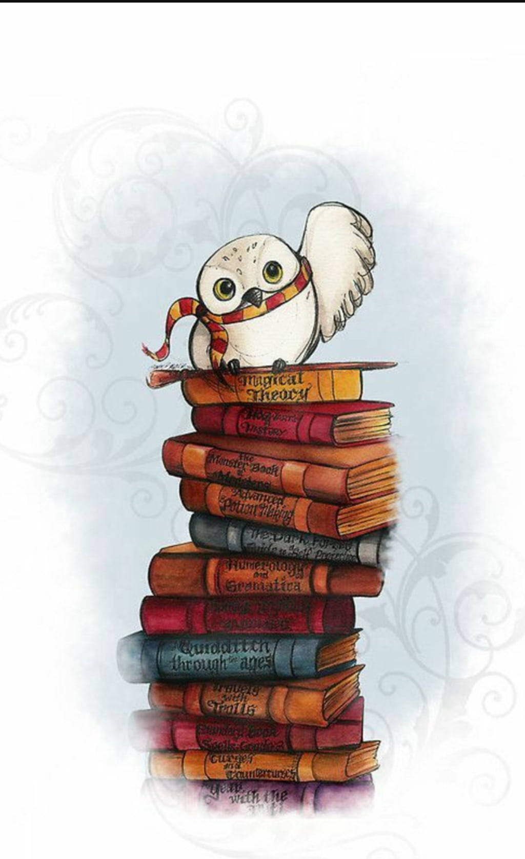 Digital Art Of An Owl Perching On Books Background