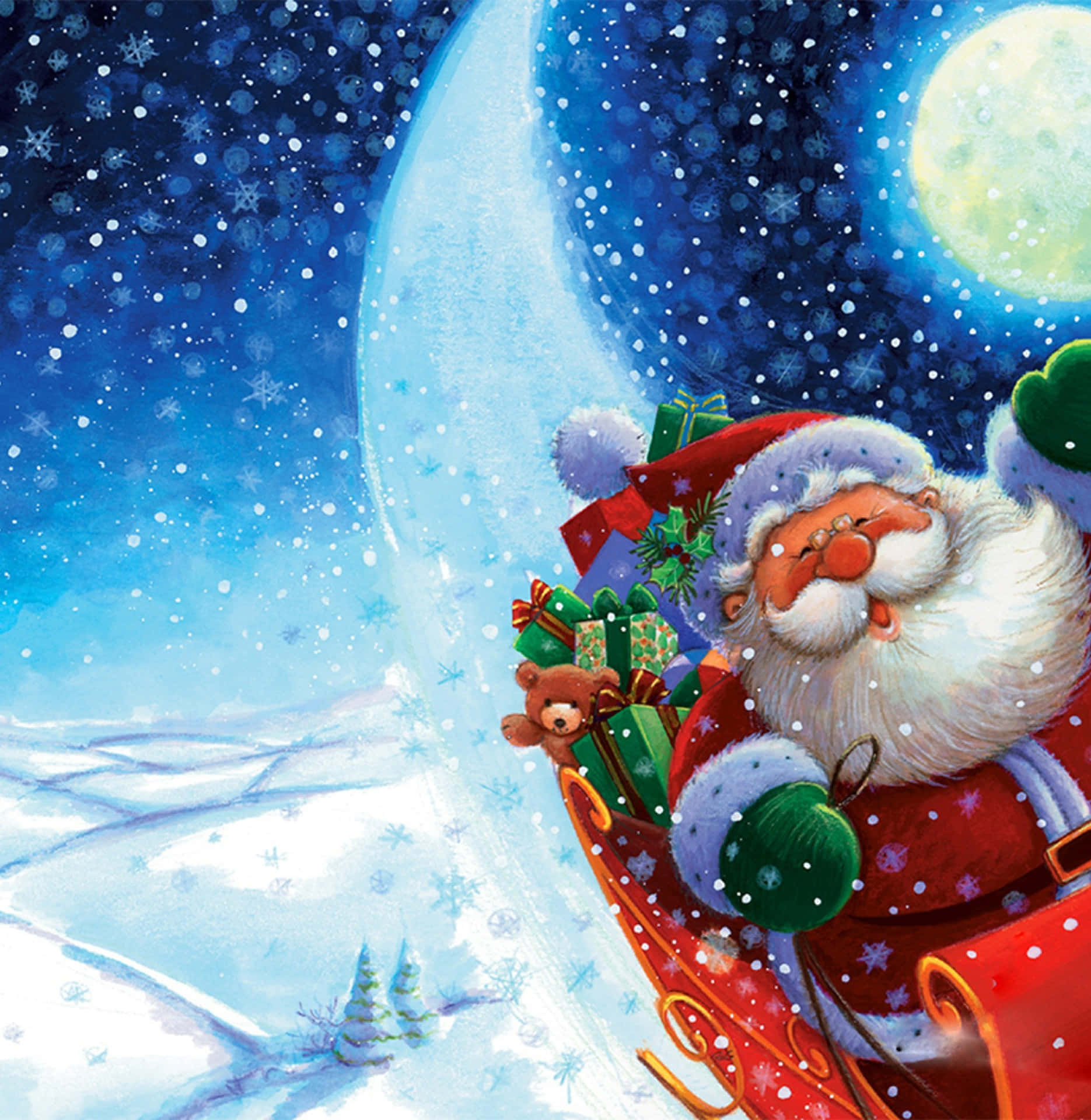 Digital Art Of Cool Christmas Eve Happy Santa Claus Background