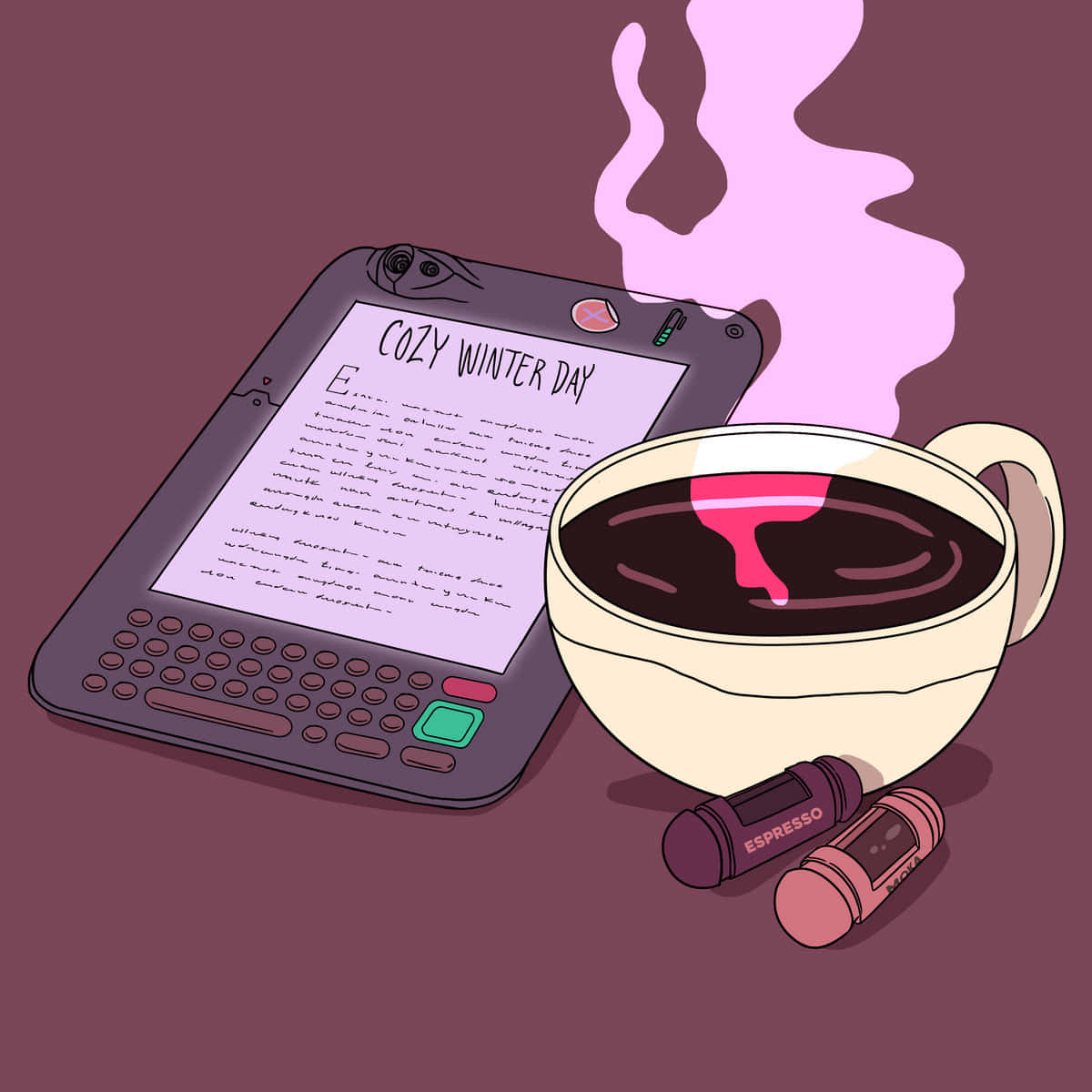Digital Art Of Cozy Winter Aesthetic Coffee And Tablet Background