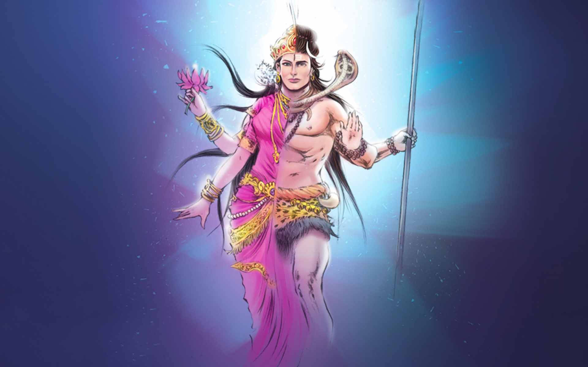 Digital Art Shiva Parvati In Ardhnarishwar Background