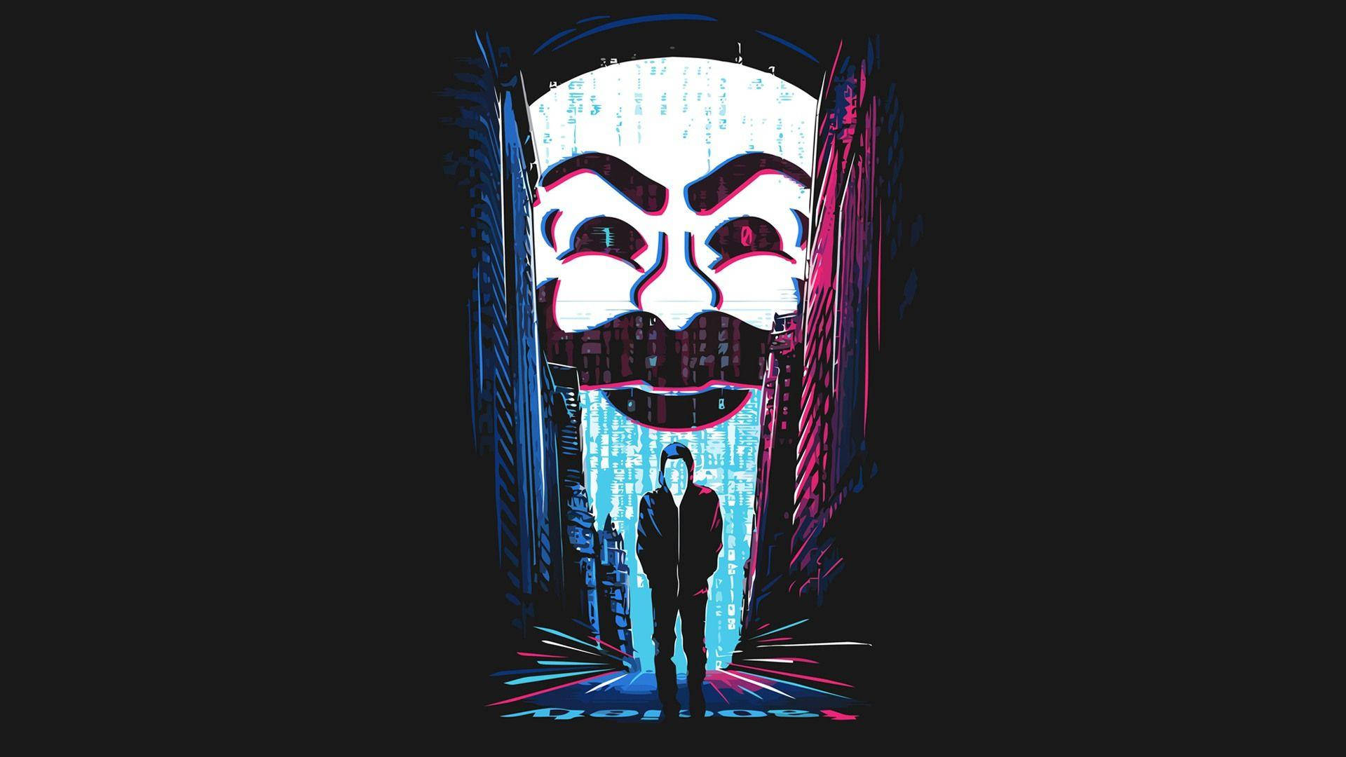 Digital Art Street With Hacker Mask Background