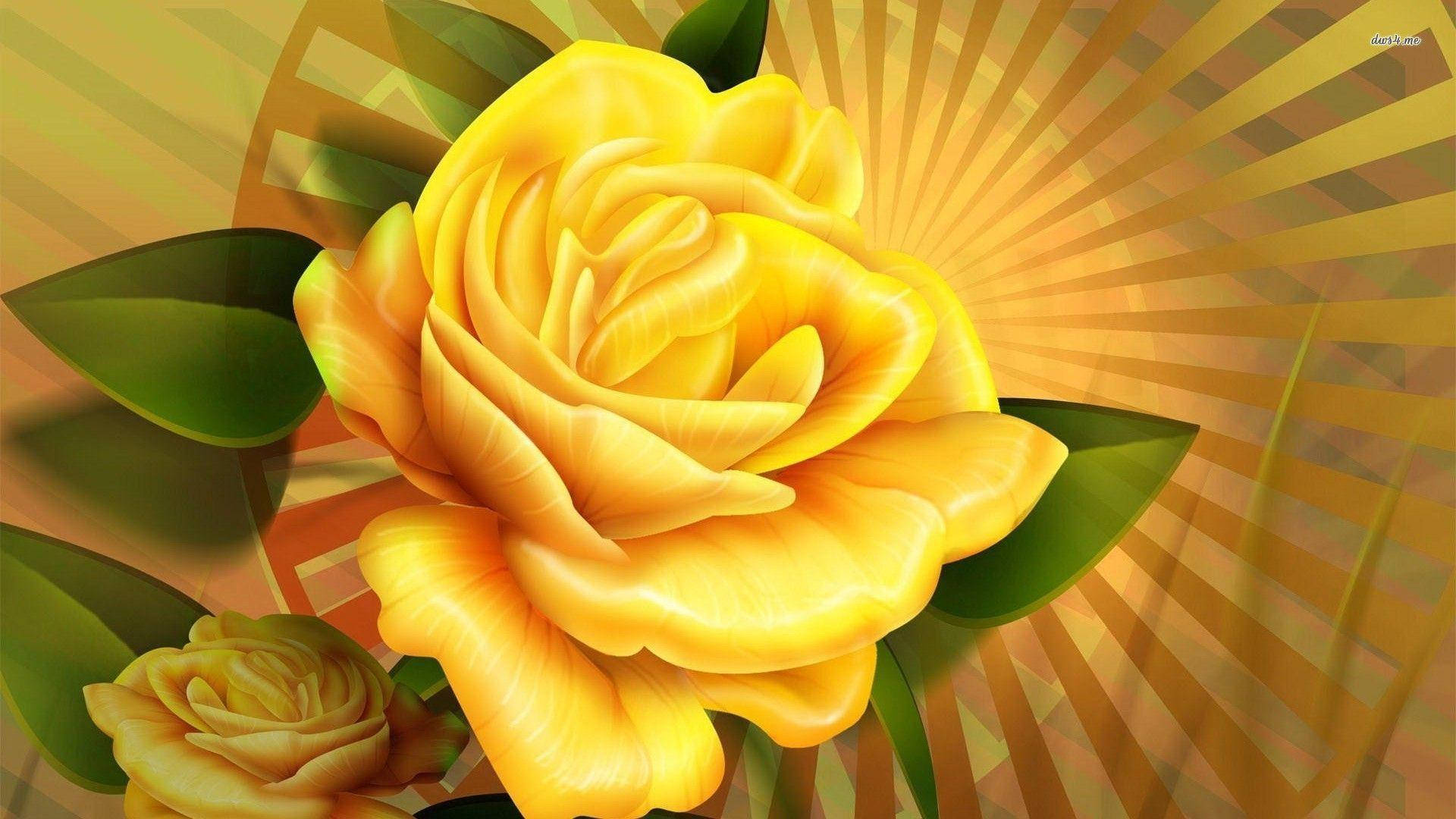 Digital Art Yellow Rose Right