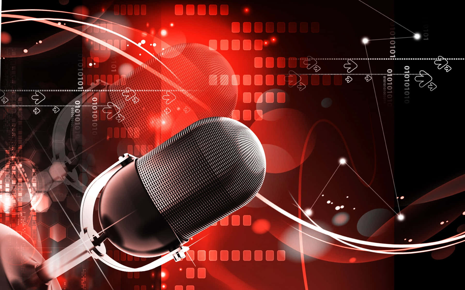 Digital Artwork Of A Microphone And Sounds Background