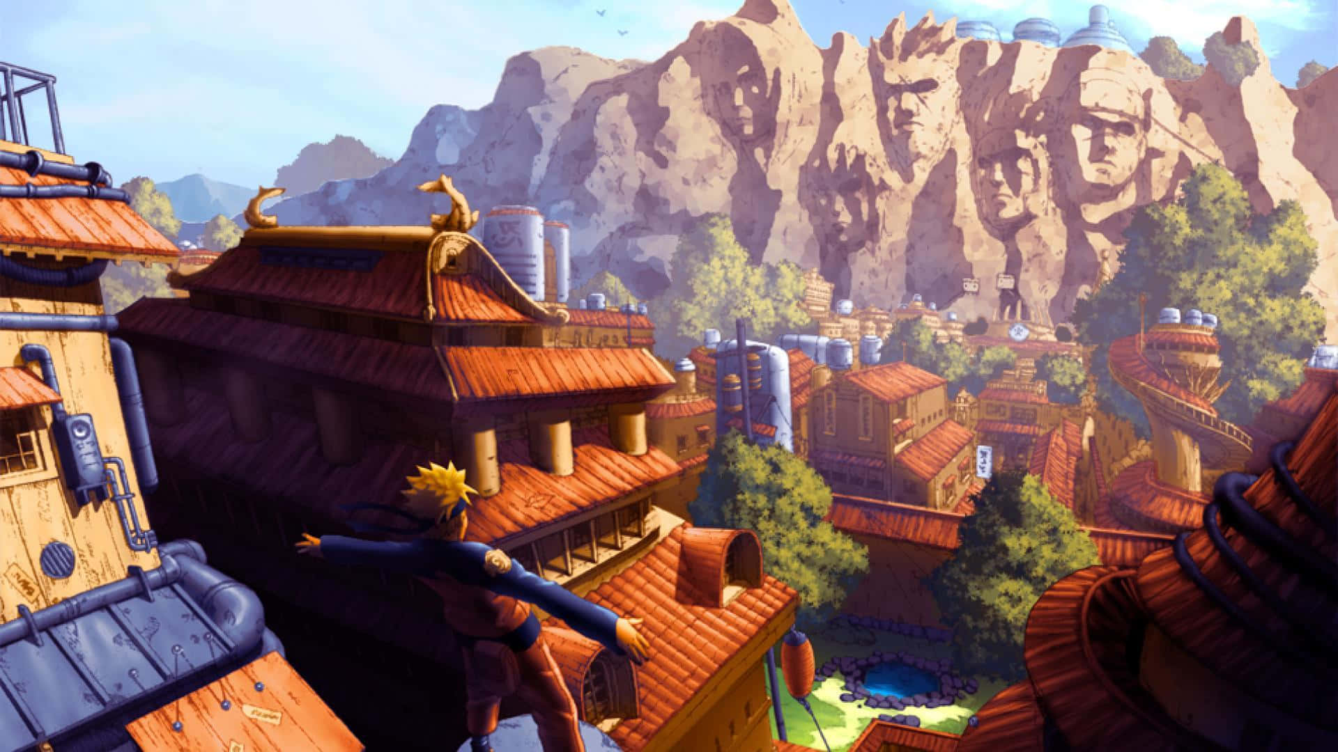 Digital Artwork Of Hidden Leaf Village Hokage Rock